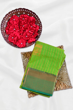 Green Kanchipuram Silk Saree with Golden Zari Lines