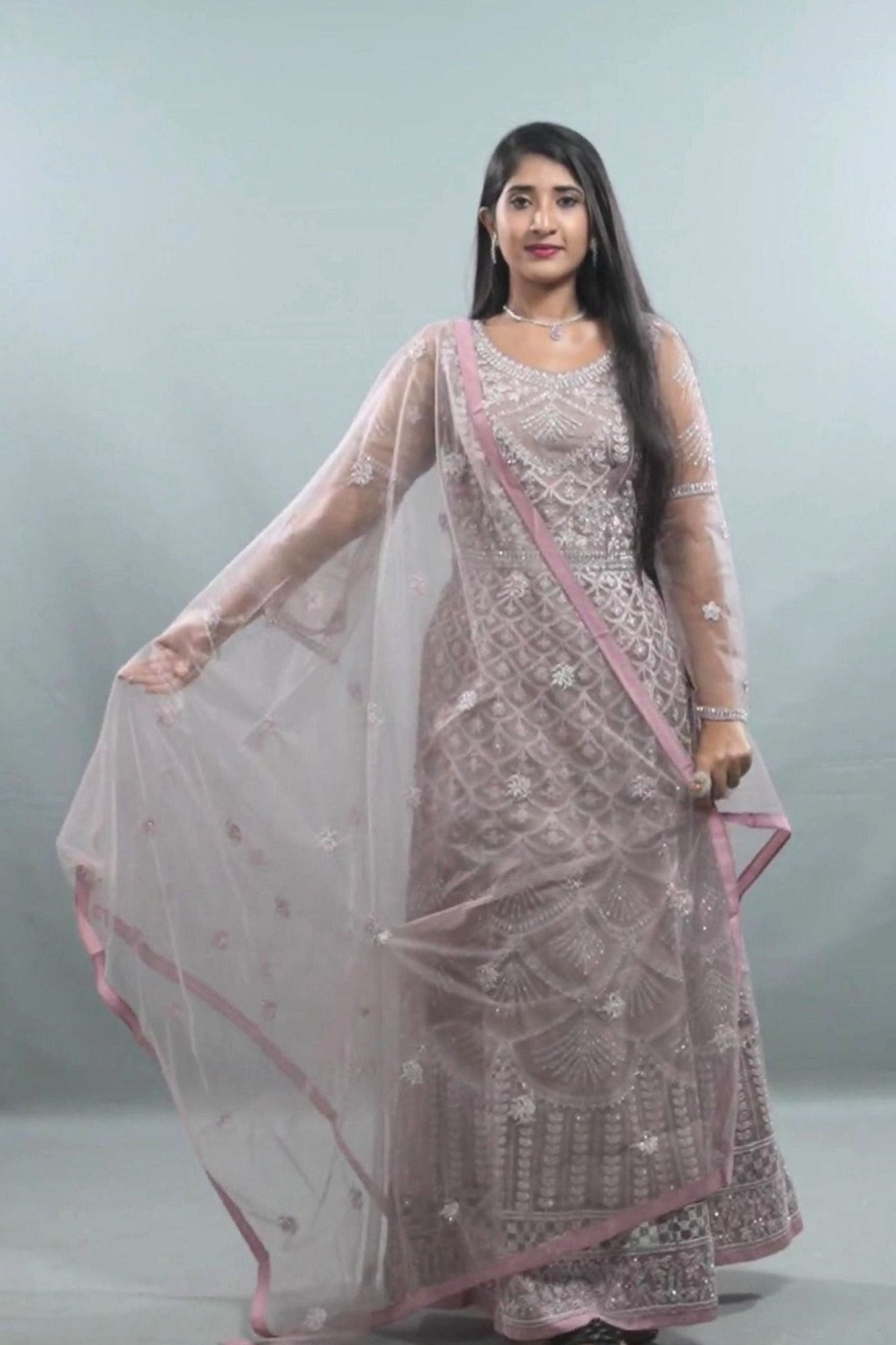 Royal Splendor Embroidered Net Gown with Dupatta Set KURTI JCS Fashions