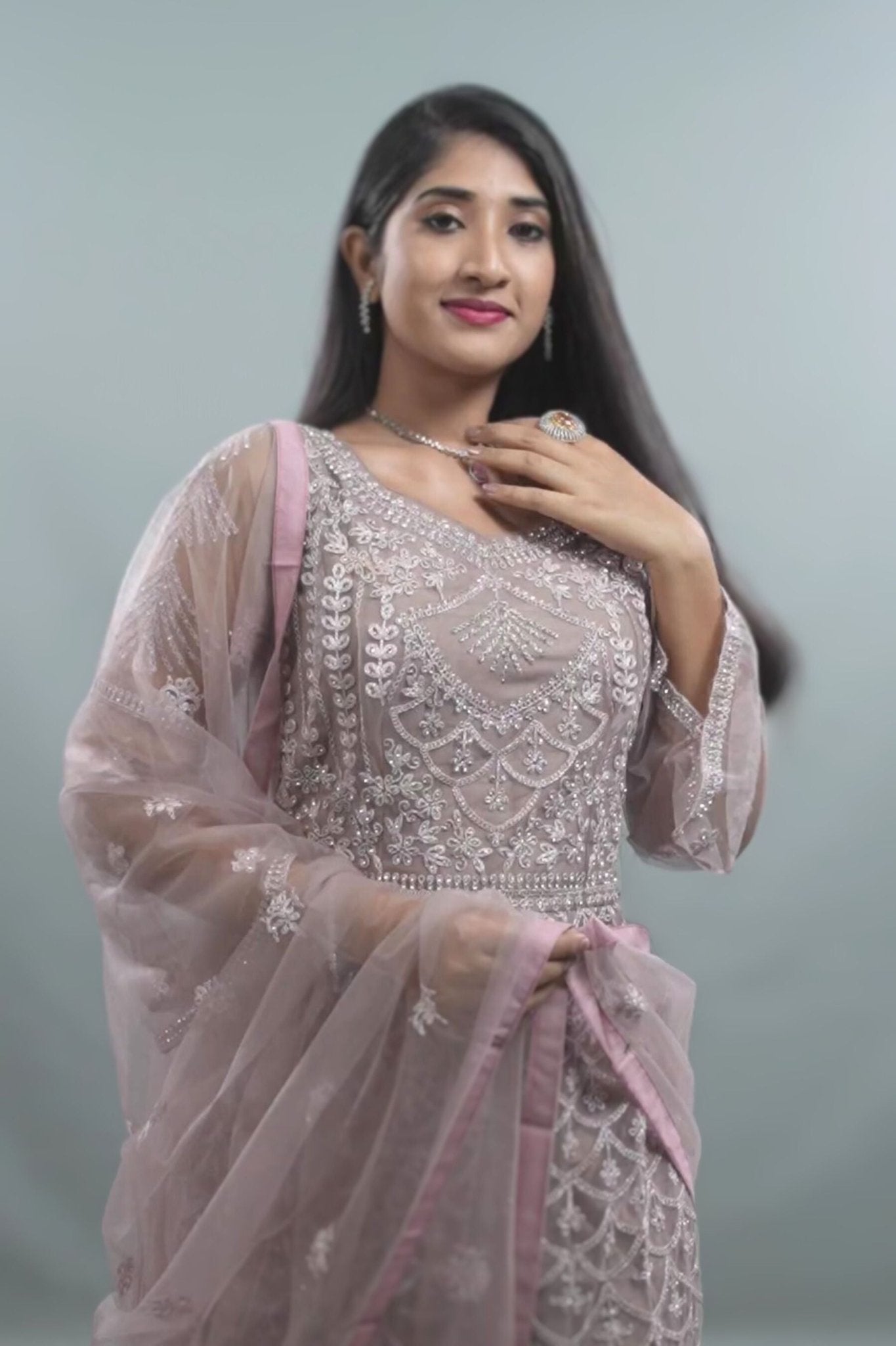 Royal Splendor Embroidered Net Gown with Dupatta Set KURTI JCS Fashions