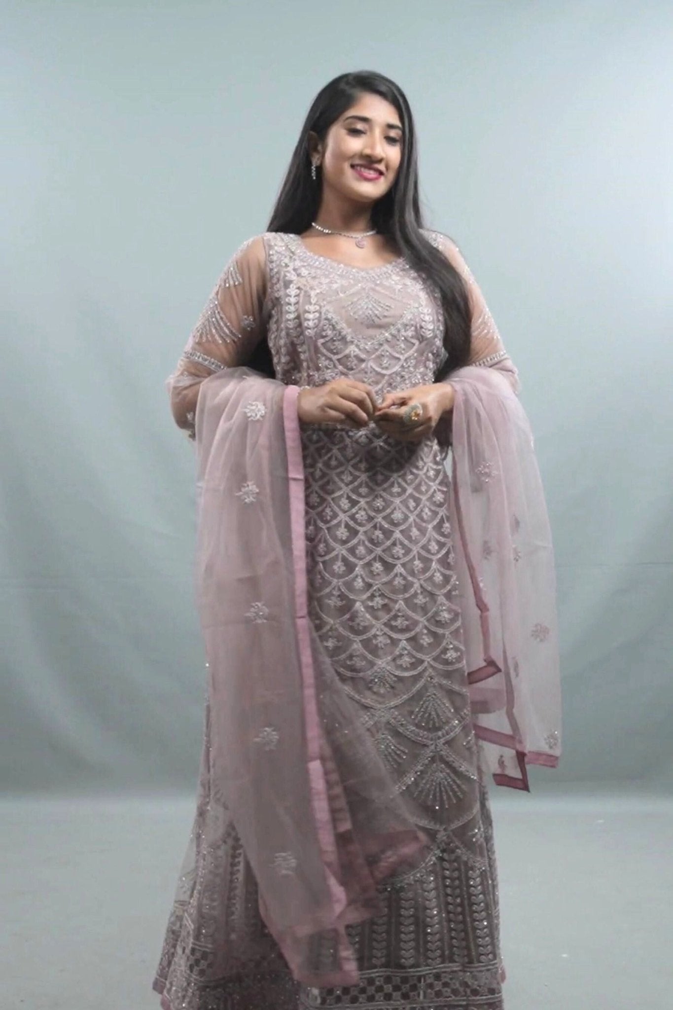 Royal Splendor Embroidered Net Gown with Dupatta Set KURTI JCS Fashions