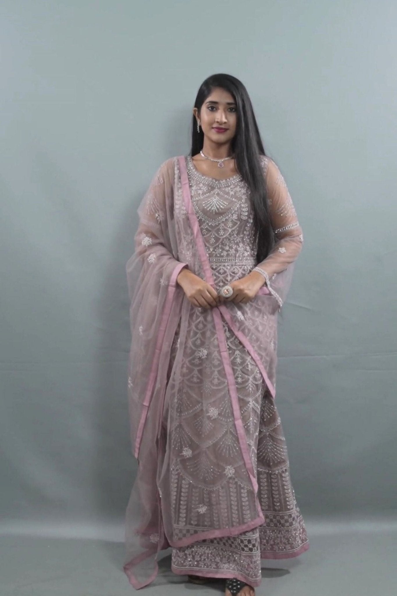 Royal Splendor Embroidered Net Gown with Dupatta Set KURTI JCS Fashions