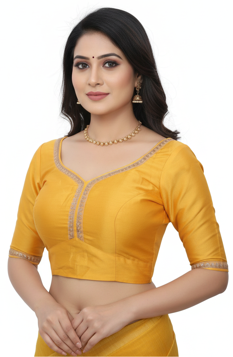 Gold Saree Blouse - Sabyasachi Cut, Ready-Made