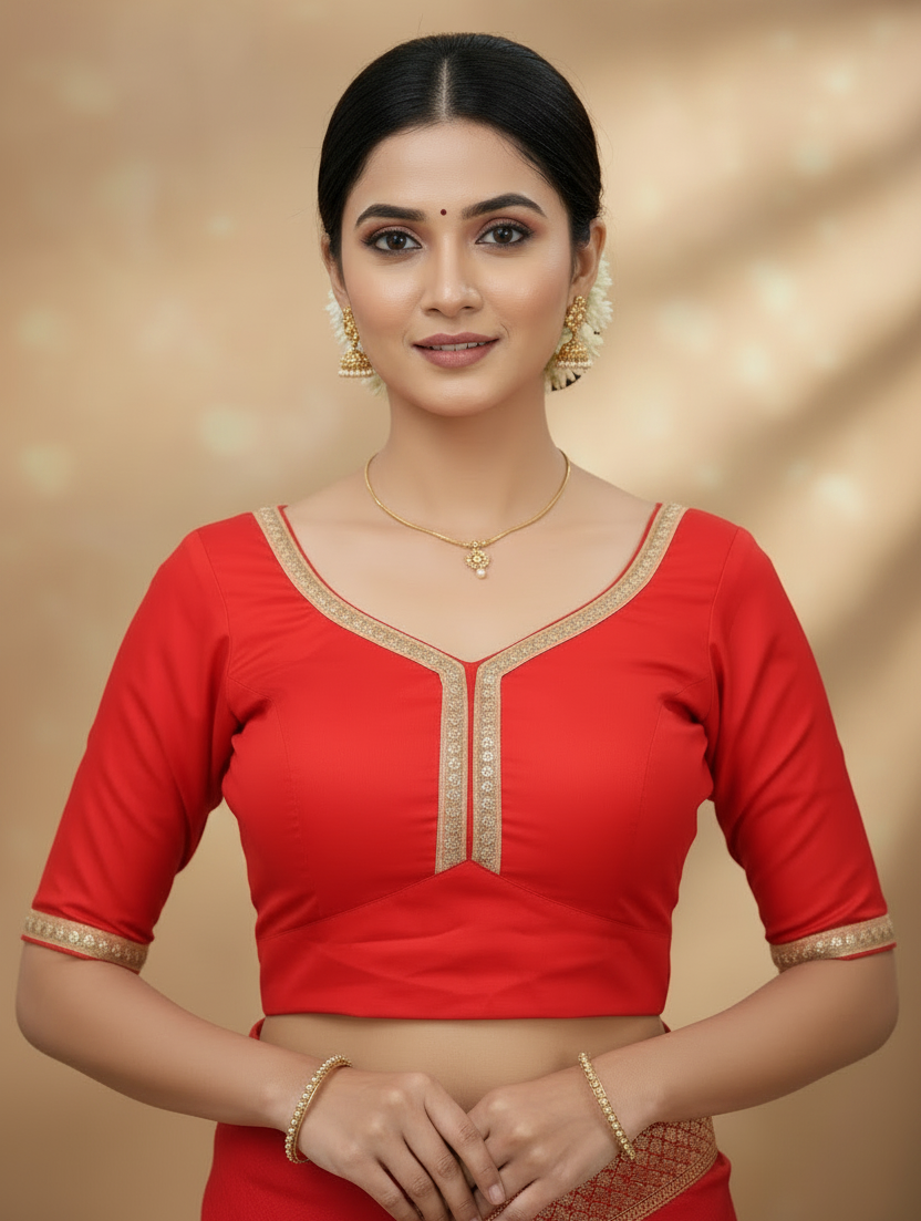 Green Saree Blouse - Sabyasachi Cut, Ready-Made