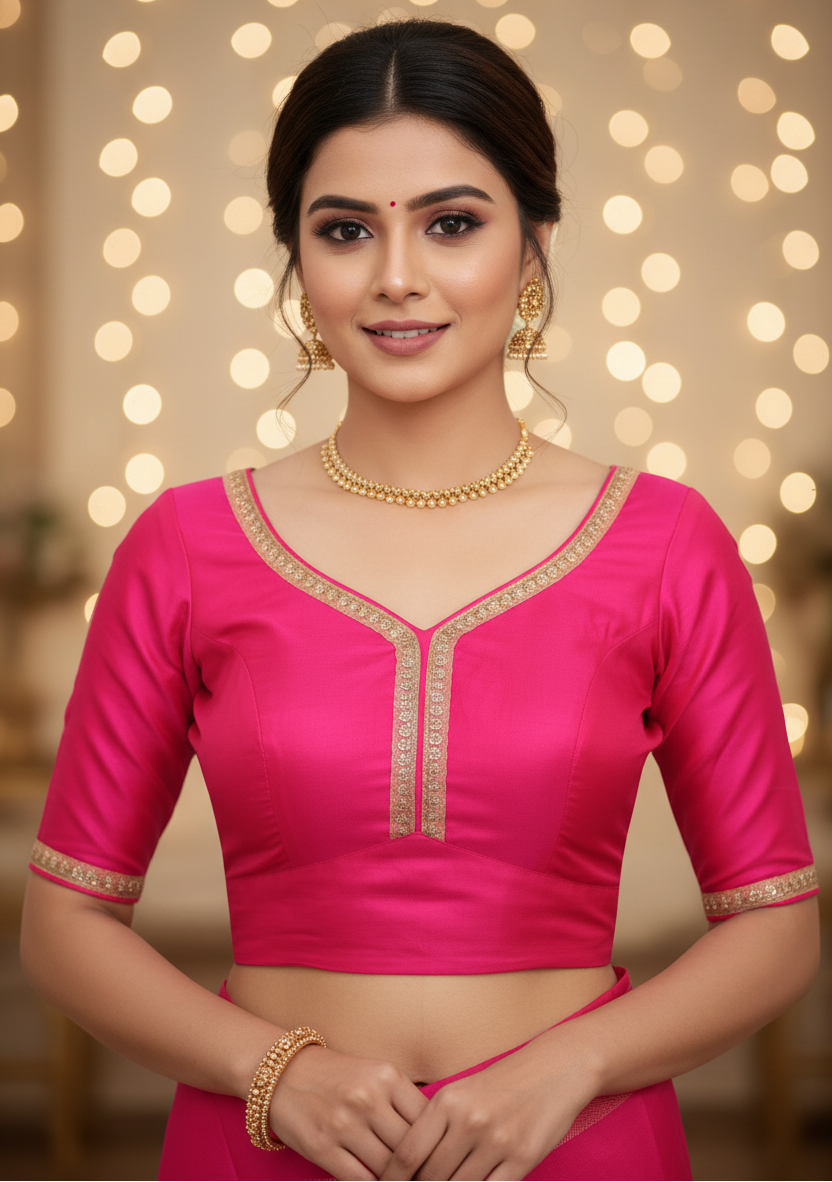 Green Saree Blouse - Sabyasachi Cut, Ready-Made