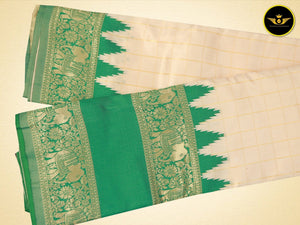 Cream Semi Ikkat Saree With Gadwal Borders - A Fusion