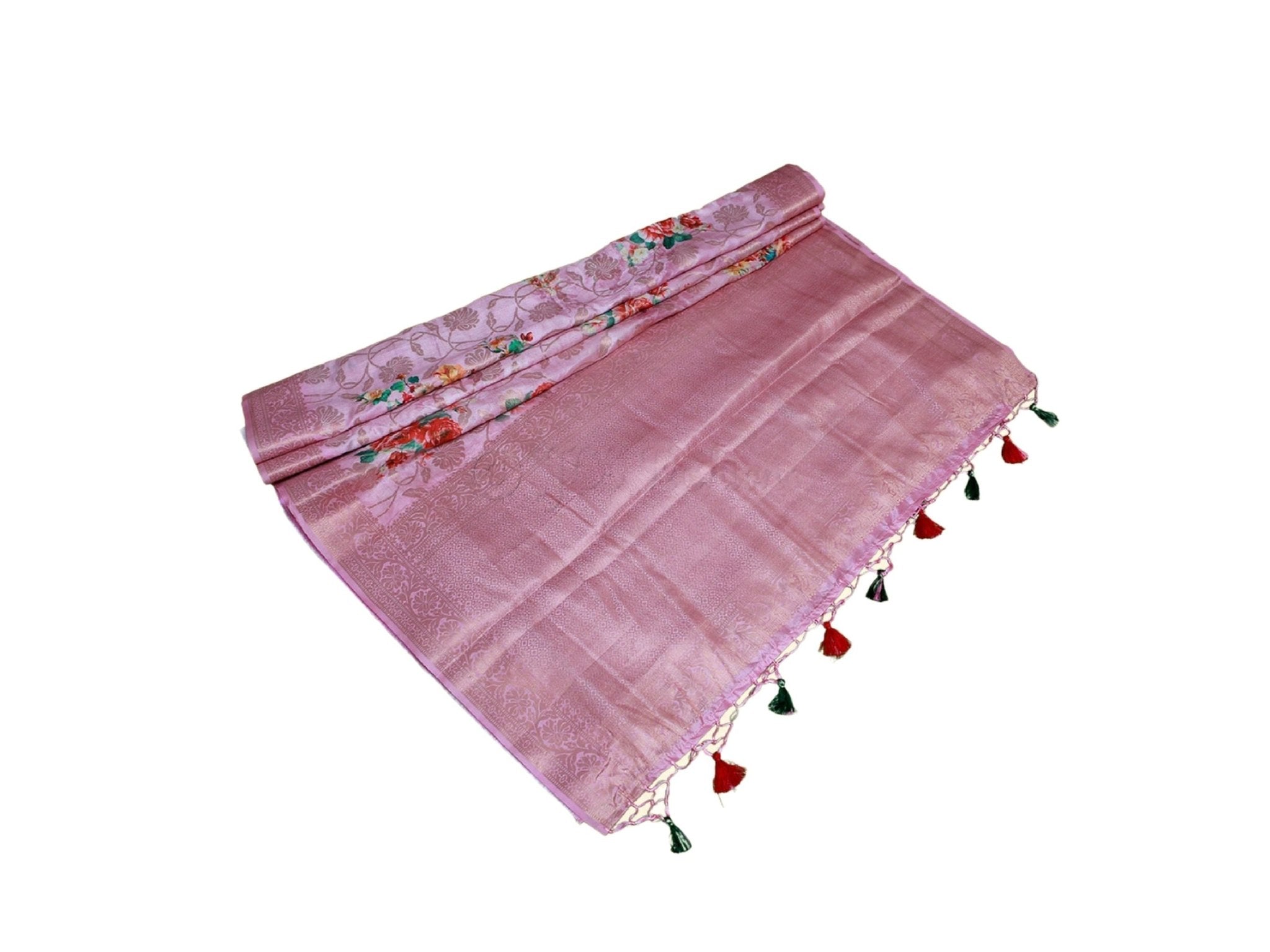 Semi Munga silk saree with digital print and weaving design. Grand pallu SAREE JCS Fashions pink 5.5 meters