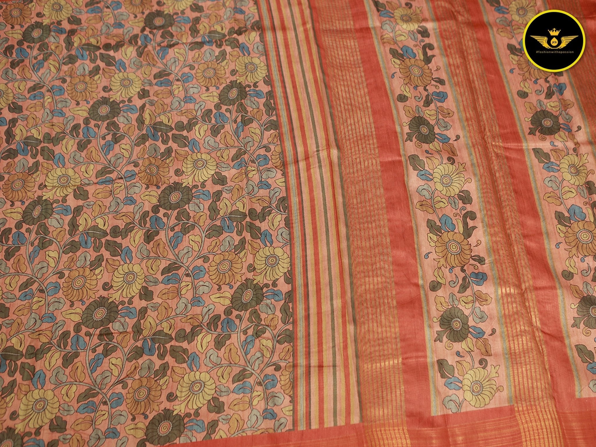 Semi Silk Saree with Exquisite Floral Design and Contrasting Blouse Saree JCS Fashions