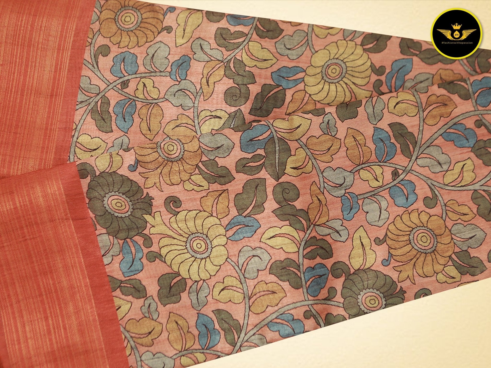 Semi Silk Saree with Exquisite Floral Design and Contrasting Blouse Saree JCS Fashions