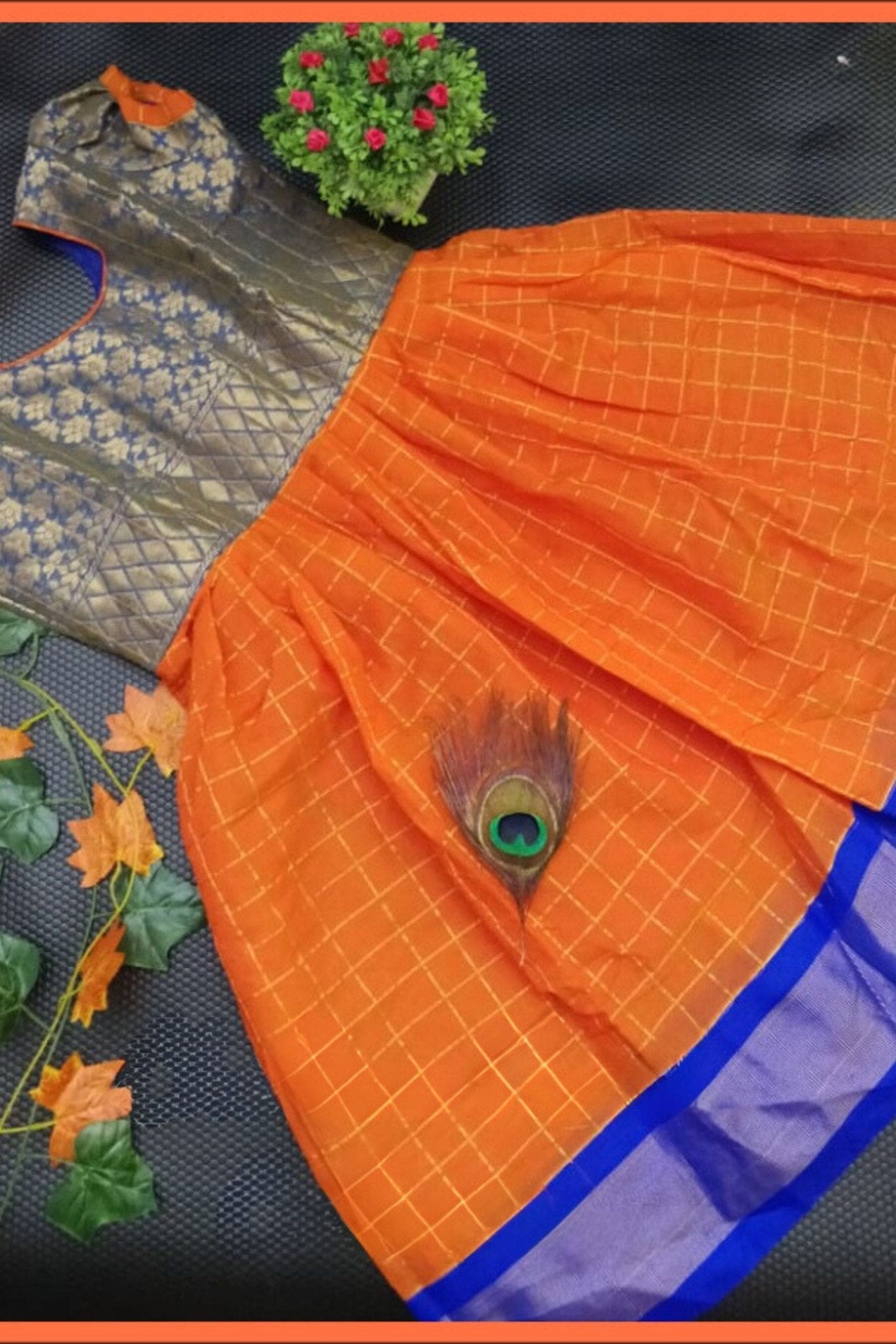 Silk Cotton Frocks with Contrast Border and Puff Sleeves at JCSFashions GIRLS JCS Fashions Orange 3 Yrs