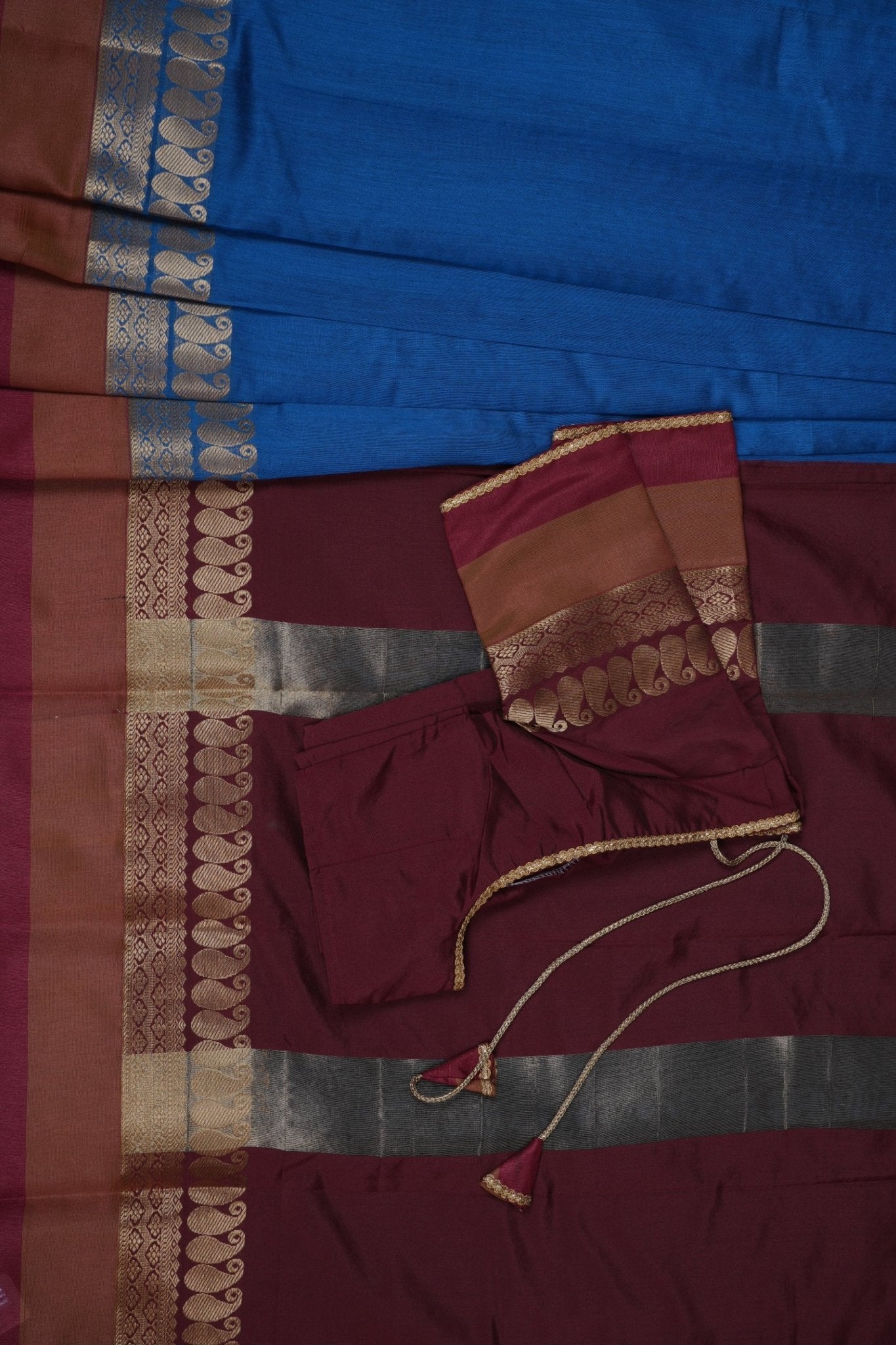 Silk Cotton Saree with Zari Border, Line Pallu and Stitched Blouse SAREE JCS Fashions