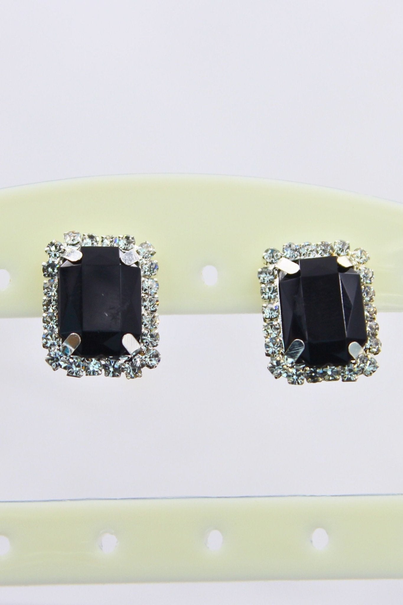 Silver-Plated Oversized Stud Earrings with Cubic Zirconia by JCS Fashions Jewelry JCS Fashions Black 0.8 inch