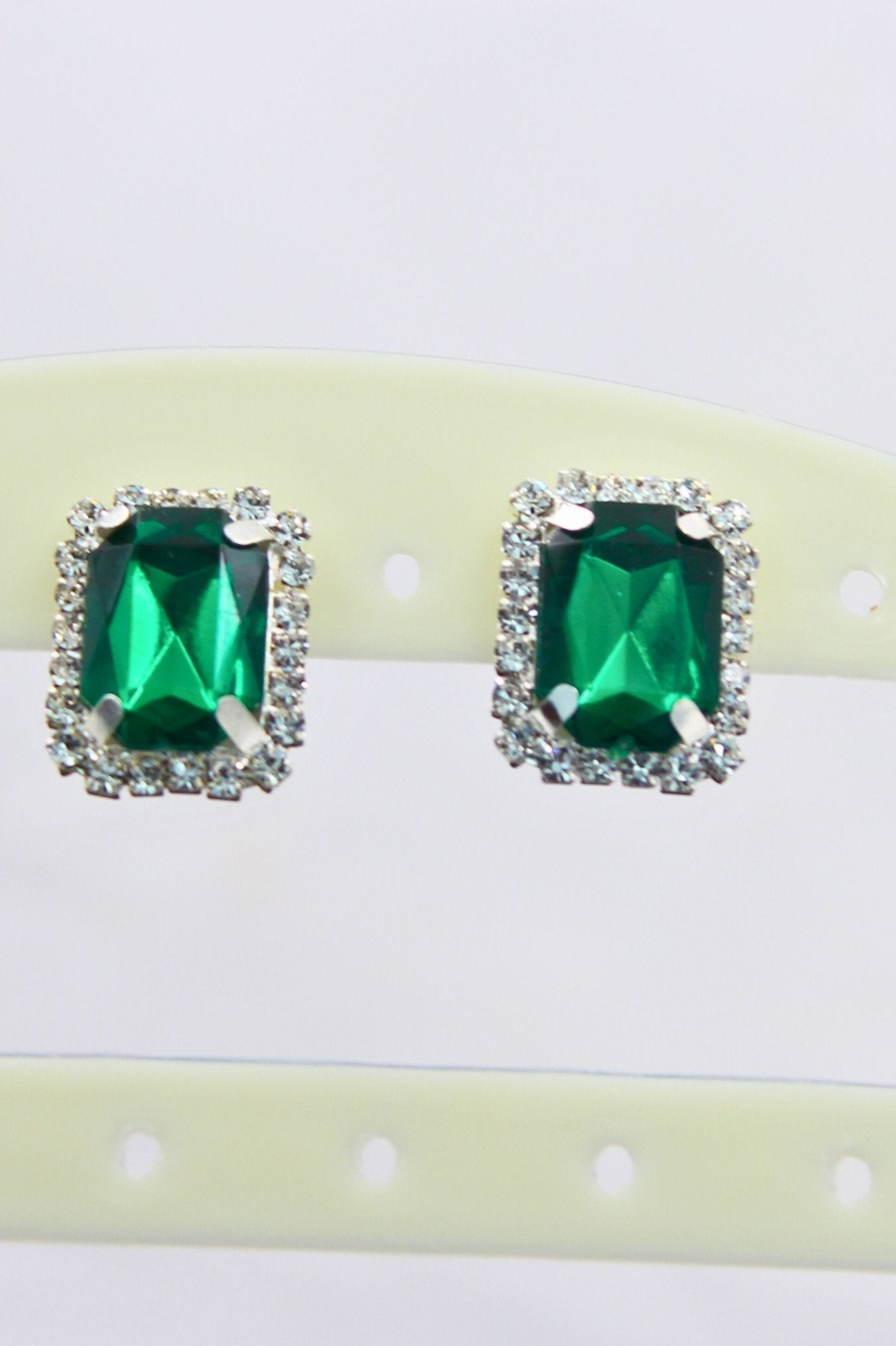 Silver-Plated Oversized Stud Earrings with Cubic Zirconia by JCS Fashions Jewelry JCS Fashions Green 0.8 inch