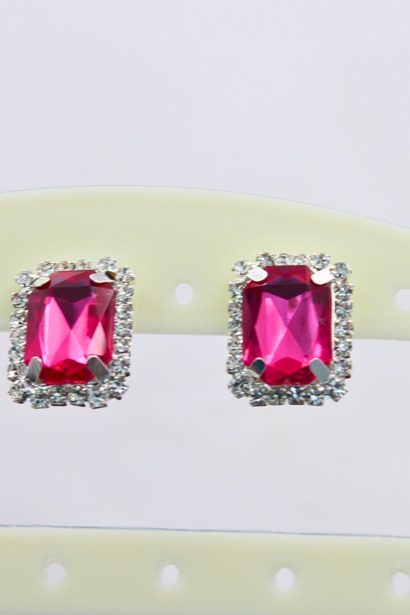 Silver-Plated Oversized Stud Earrings with Cubic Zirconia by JCS Fashions Jewelry JCS Fashions Pink 0.8 inch