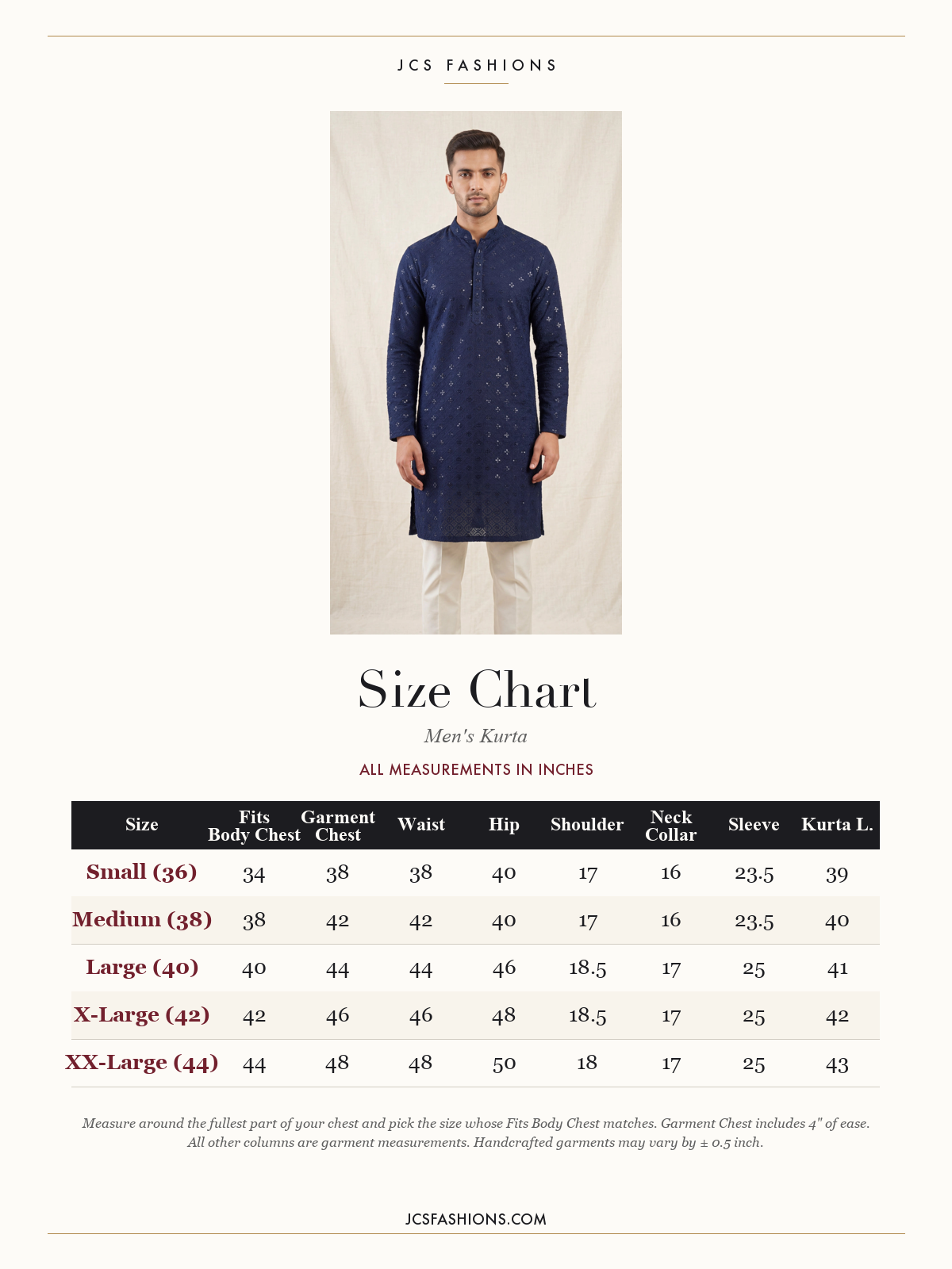 Size Chart — Men-150