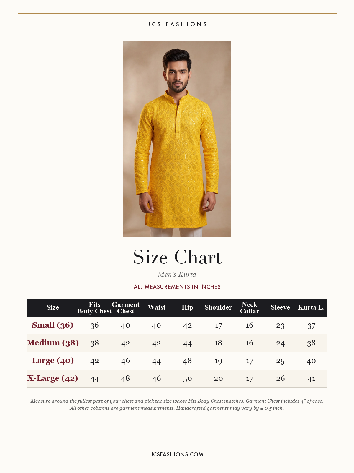 Size Chart — Men-164