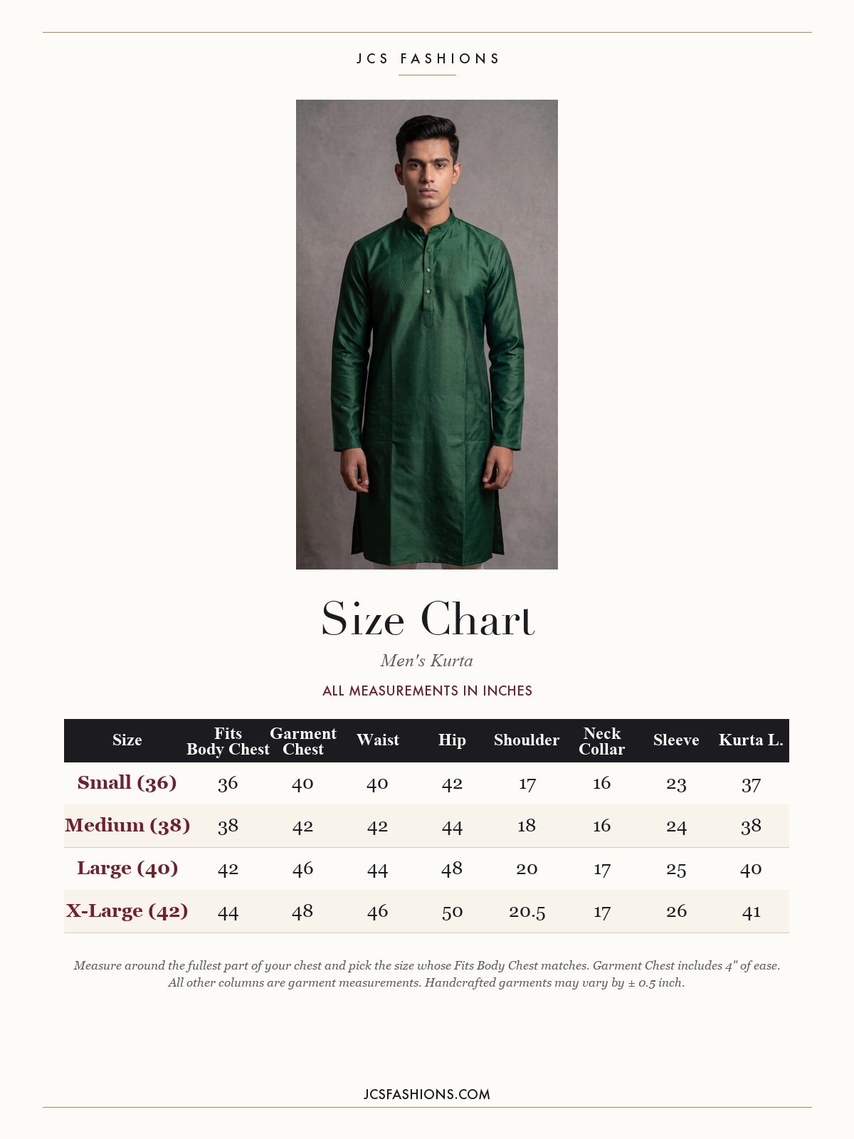 Size Chart — Men-168
