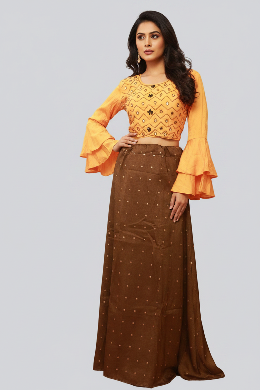 Sleek Silk Elegance: Crop Top Lehenga for Effortless Chic at JCSFashions