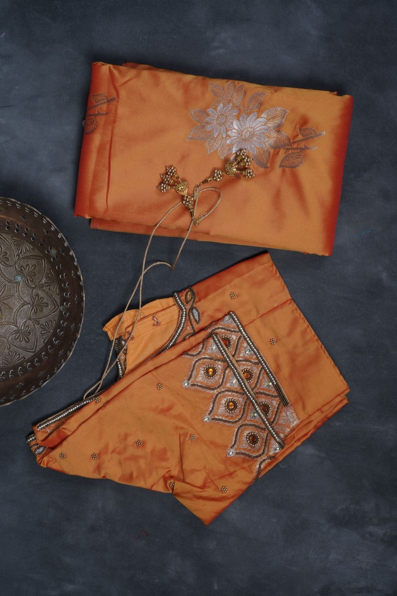 Soft Silk Sarees with Allover Antic and Silver Motifs at JCS Fashions SAREE JCS Fashions Orange 5.5 meters