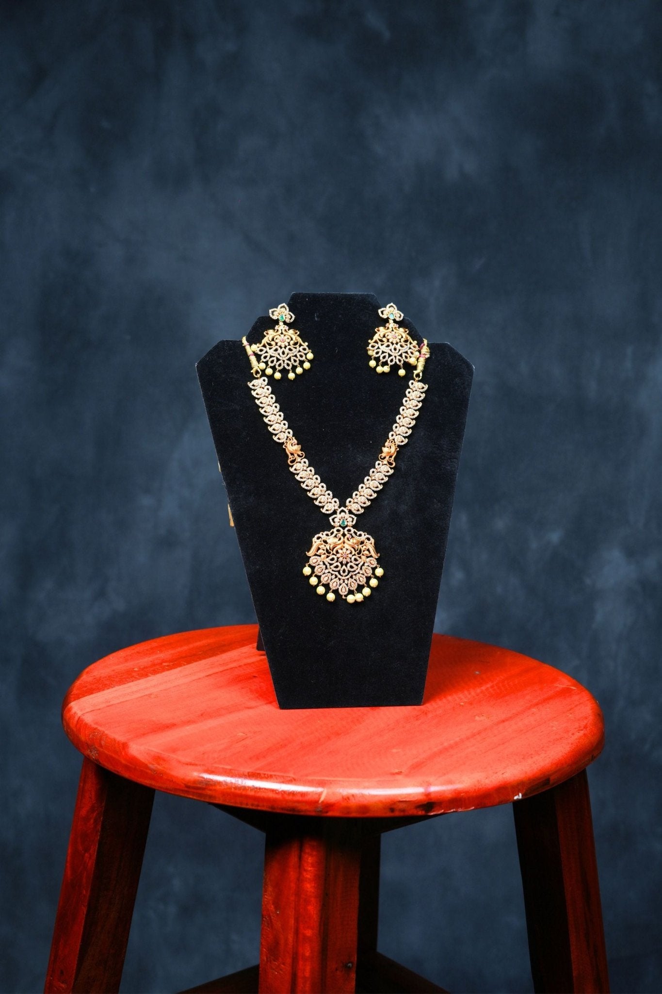 Sparkle in Elegance: American Diamond and Beautiful Stone Necklace Set Jewelry JCS Fashions Green