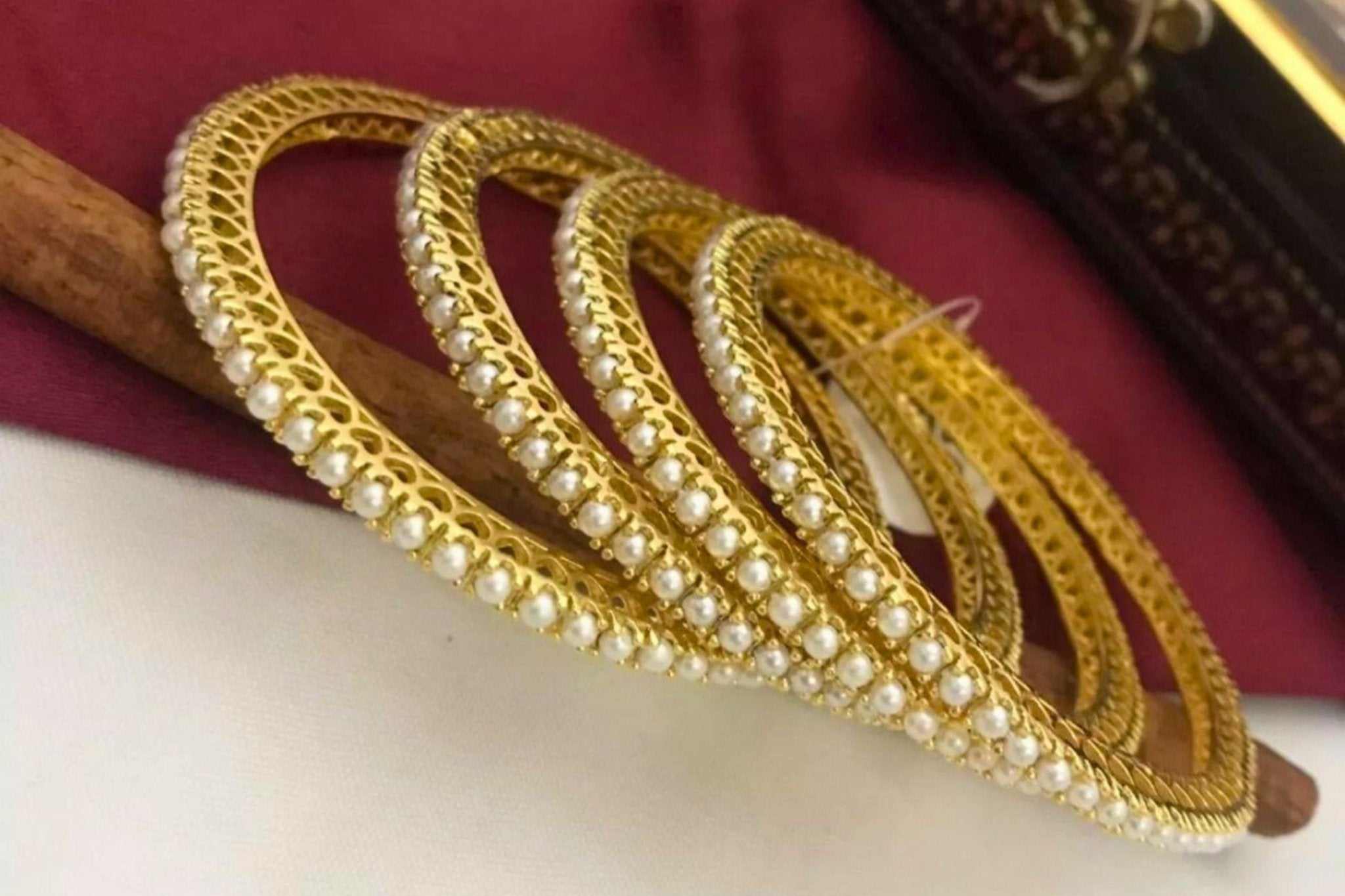 Sparkling Pearl Bangles: Elevate Your Style - 1 Pair (2 piece) Jewelry JCS Fashions Gold 2.4