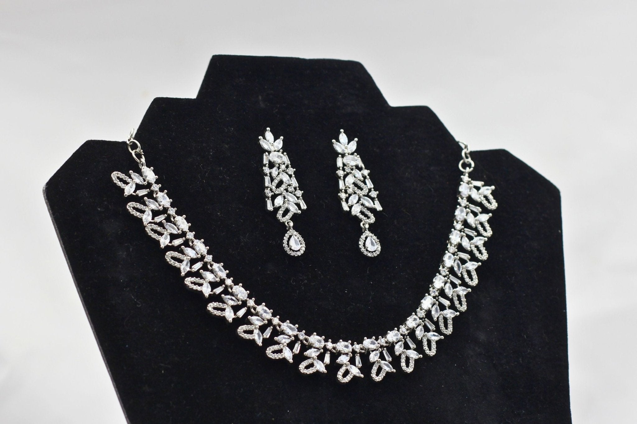 Sparkling Silver Polish Stone Necklace & Earring Set from JCSFashions Jewelry JCS Fashions White 8.5"