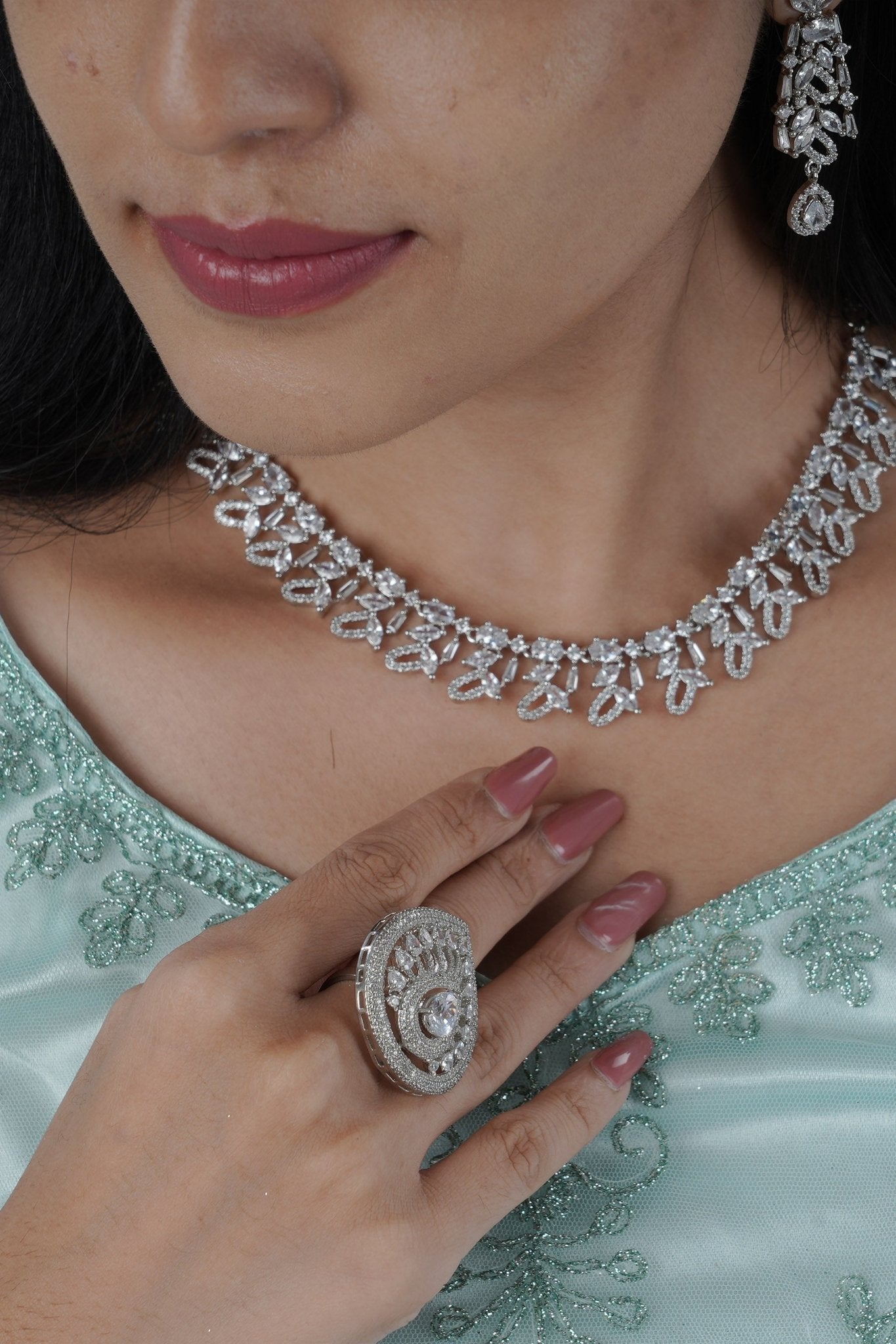 Sparkling Silver Polish Stone Necklace & Earring Set from JCSFashions Jewelry JCS Fashions