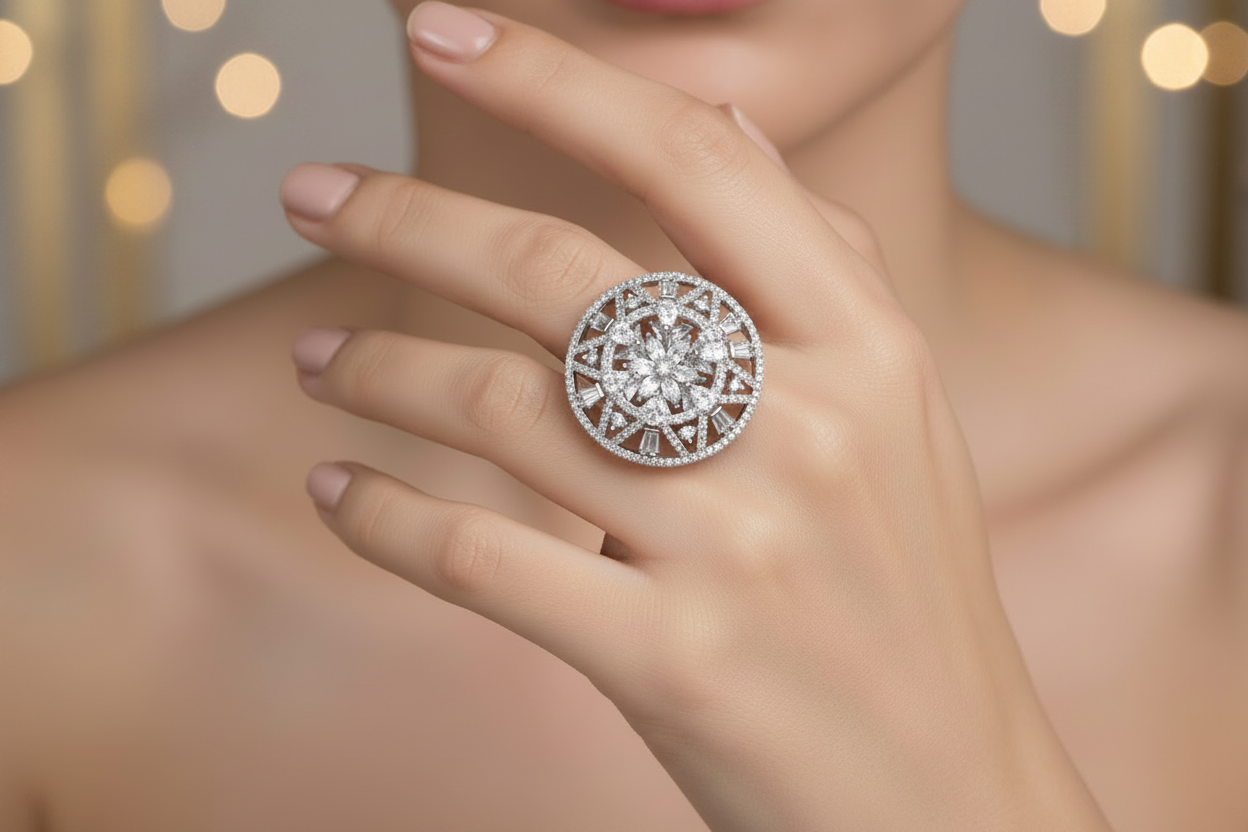 Stunning Adjustable Silver Ring with Elegant White Stone