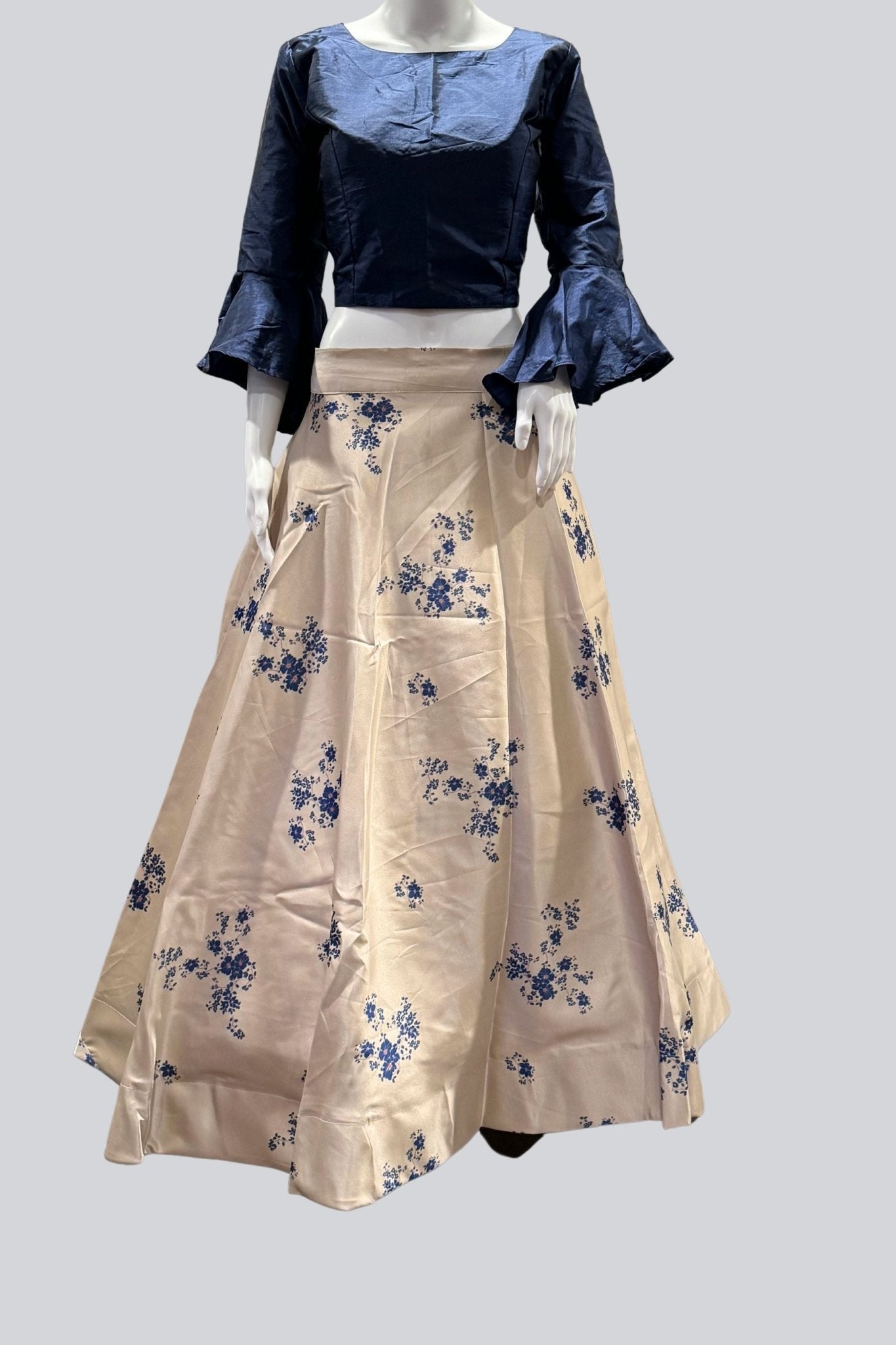 Stunning Canvas-Stitched Taffeta Silk Lehenga with Crop Top Lehenga JCS Fashions NavyBlue Large (40)