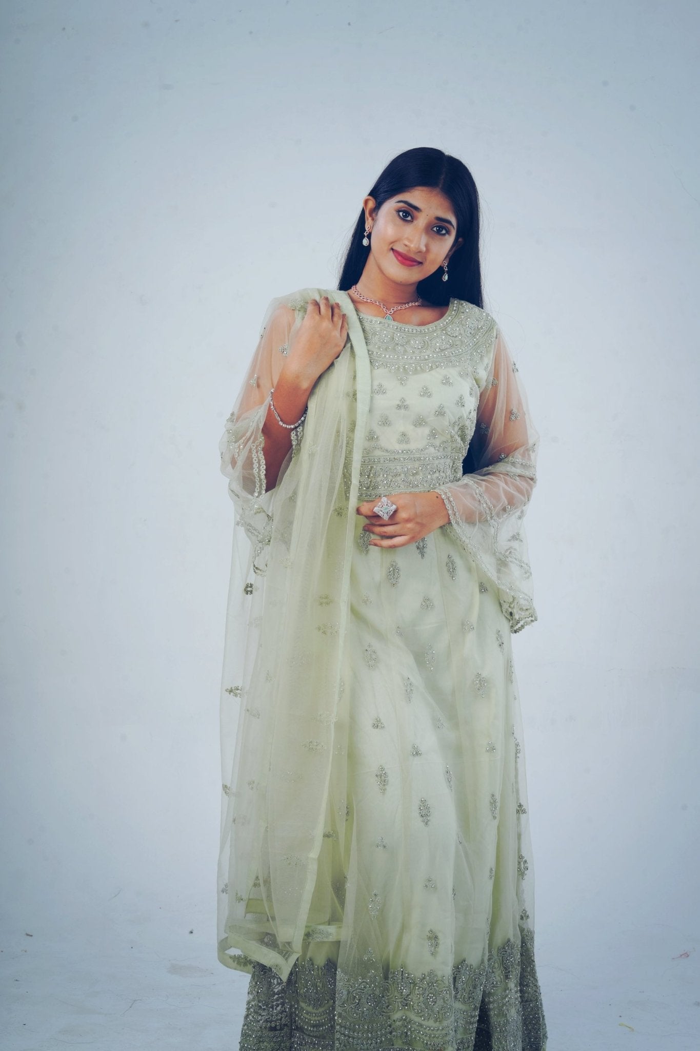 Stunning Embroidered long Gown with Stone Work KURTI JCS Fashions