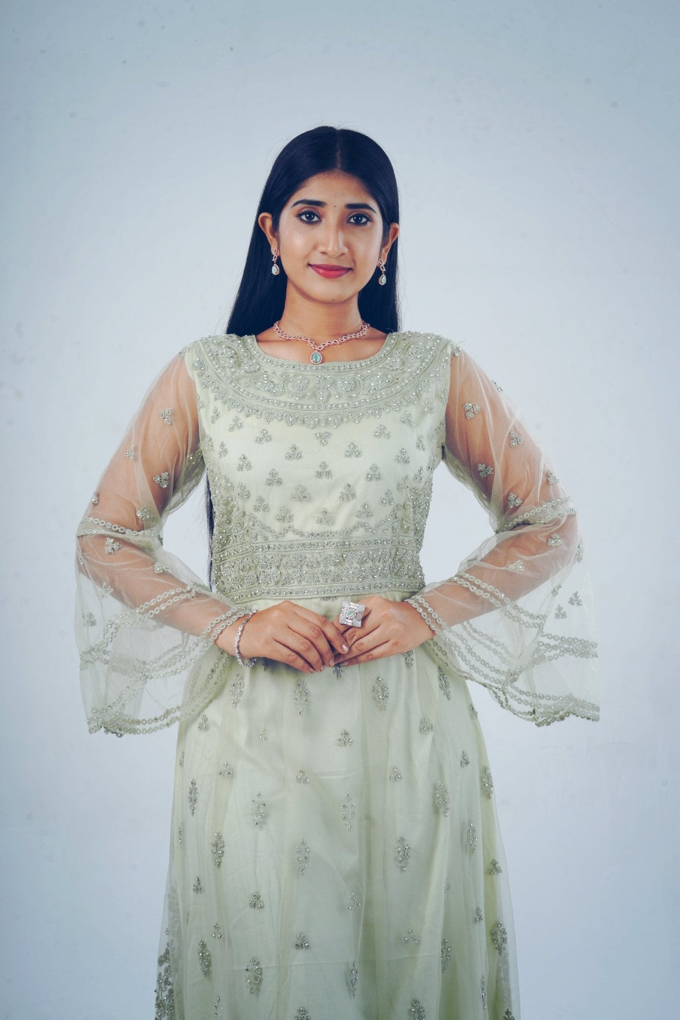 Stunning Embroidered long Gown with Stone Work KURTI JCS Fashions