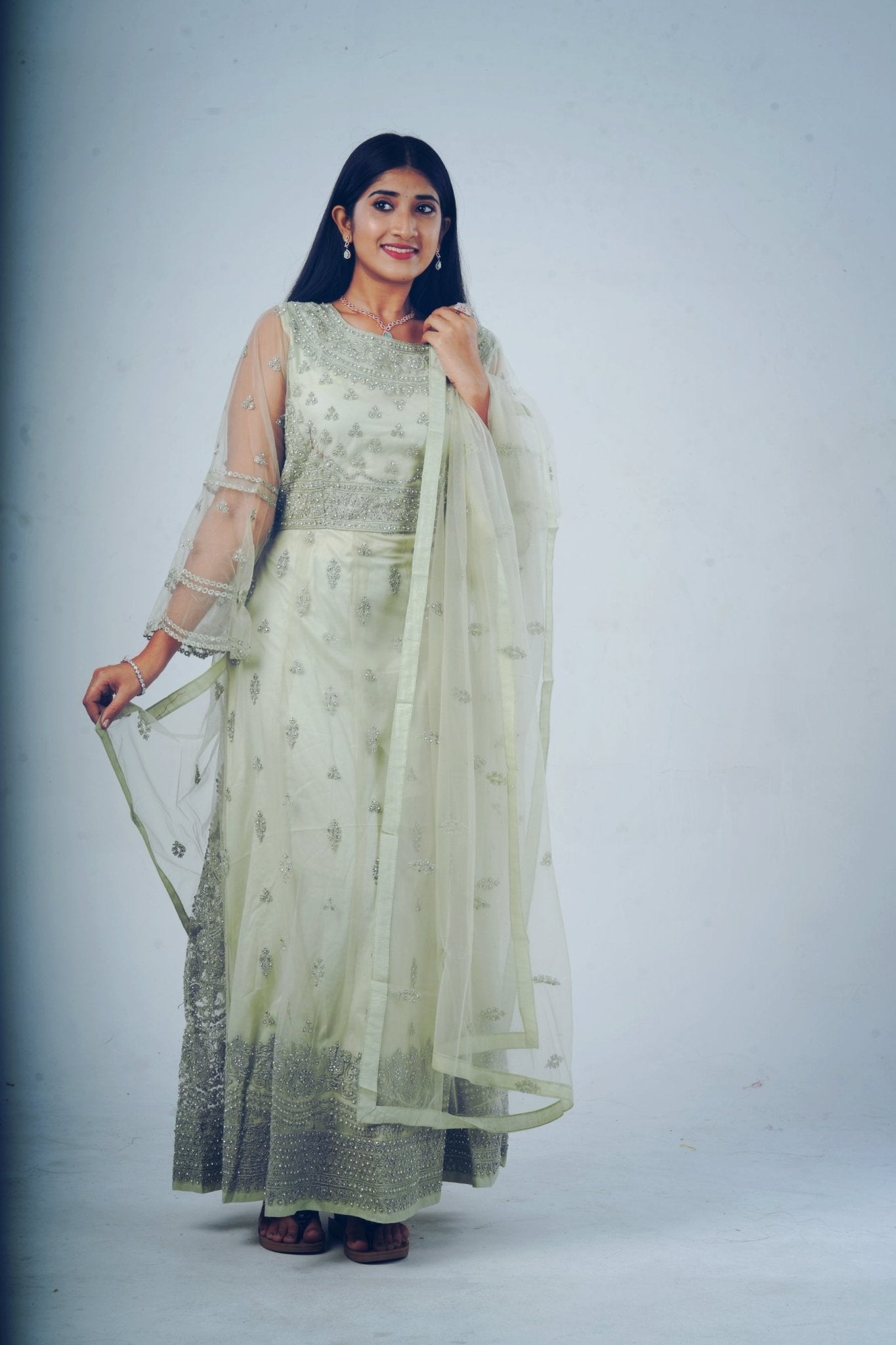 Stunning Embroidered long Gown with Stone Work KURTI JCS Fashions