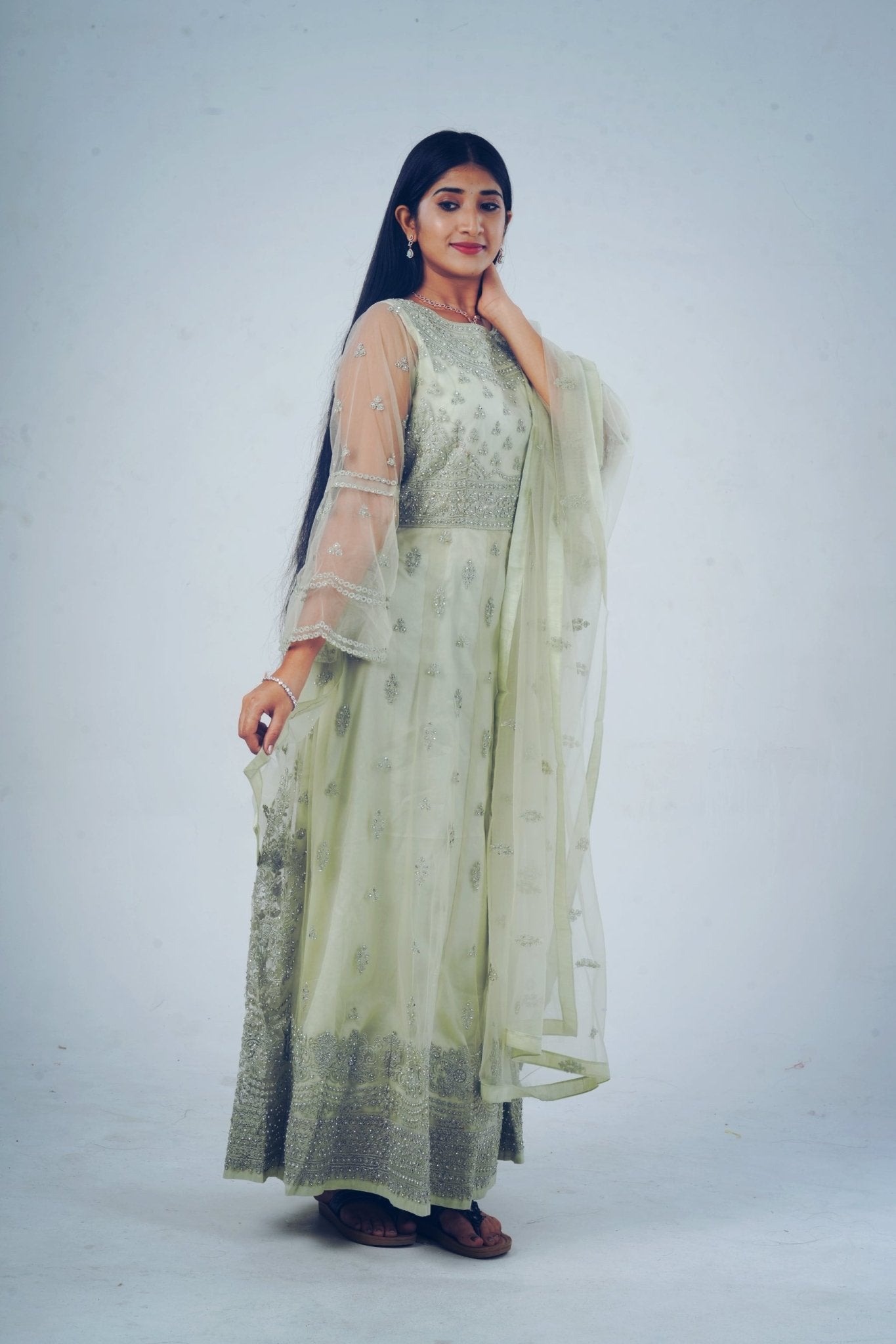 Stunning Embroidered long Gown with Stone Work KURTI JCS Fashions