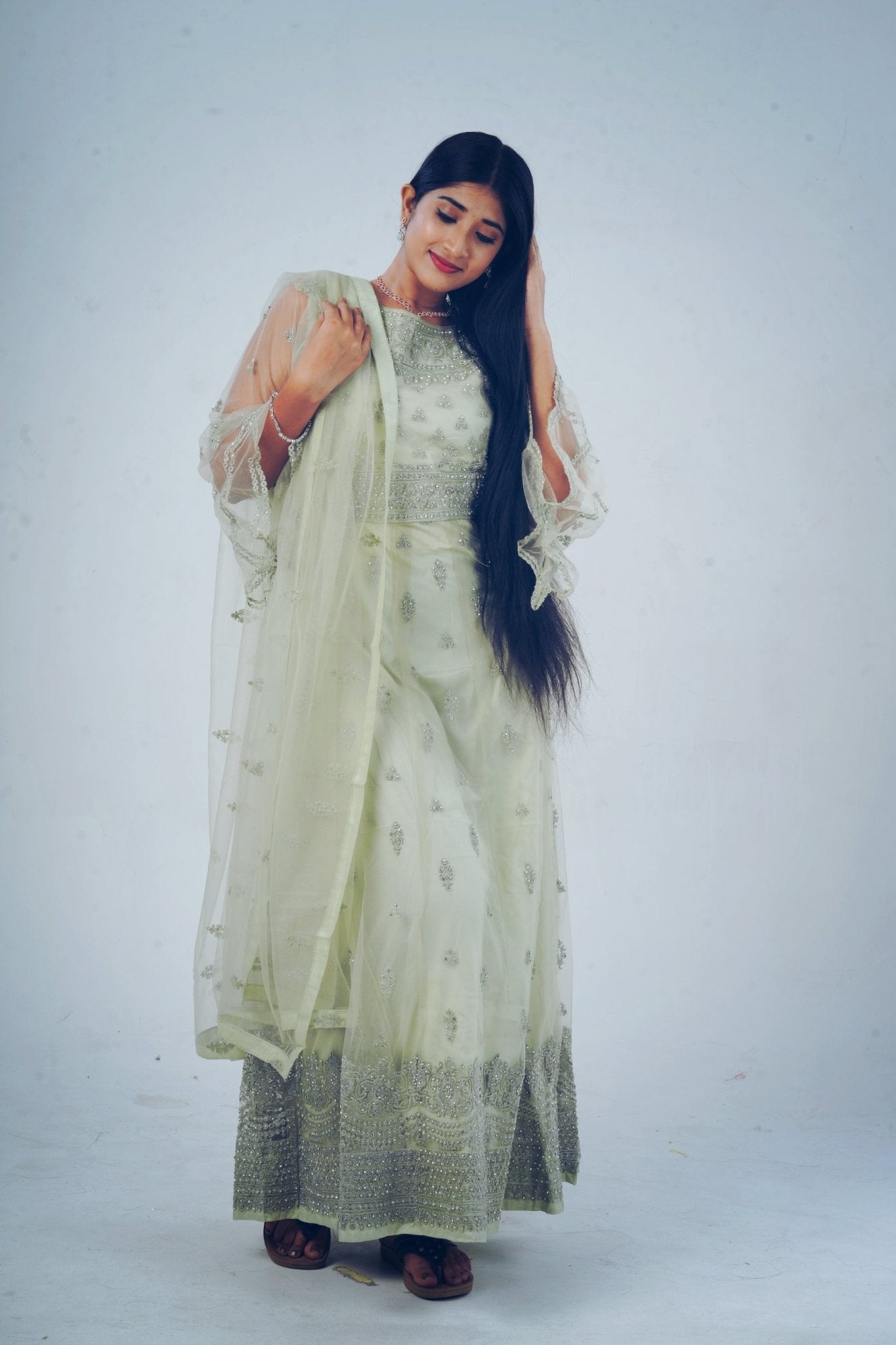 Stunning Embroidered long Gown with Stone Work KURTI JCS Fashions