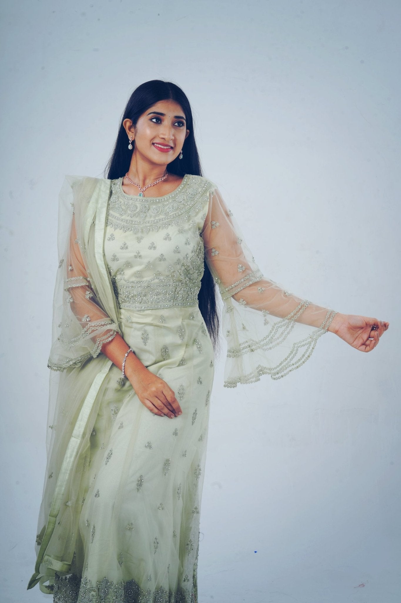 Stunning Embroidered long Gown with Stone Work KURTI JCS Fashions