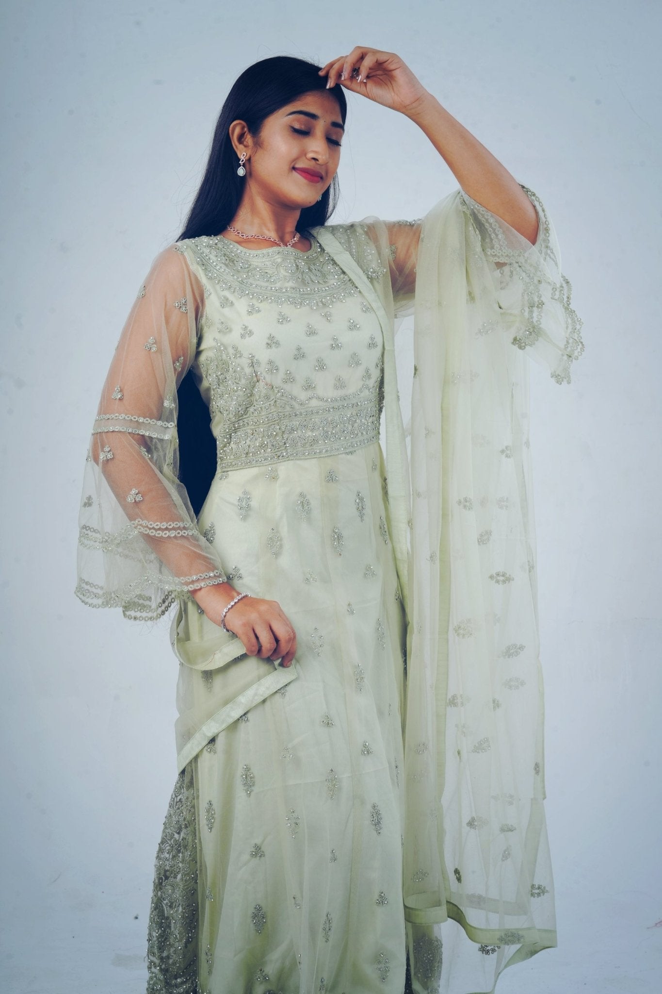 Stunning Embroidered long Gown with Stone Work KURTI JCS Fashions Pista Green Medium (38)