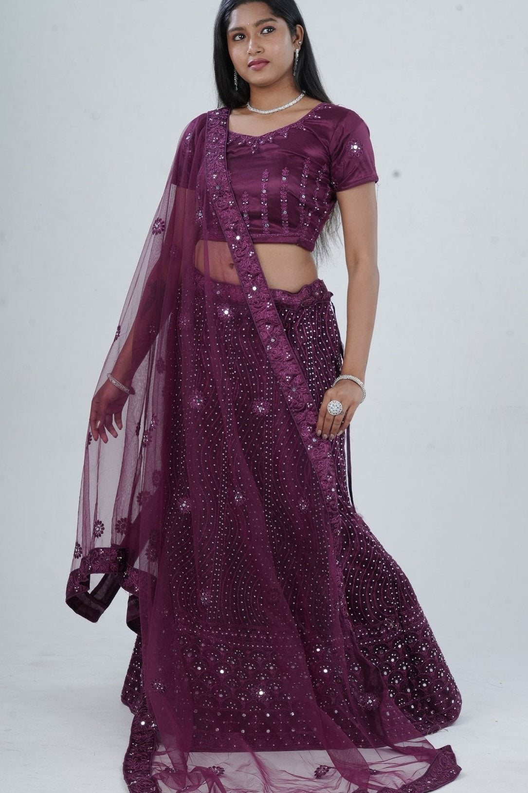 Stunning Net Lehenga Adorned with Stone and Mirror Detailing LEHENGA JCS Fashions