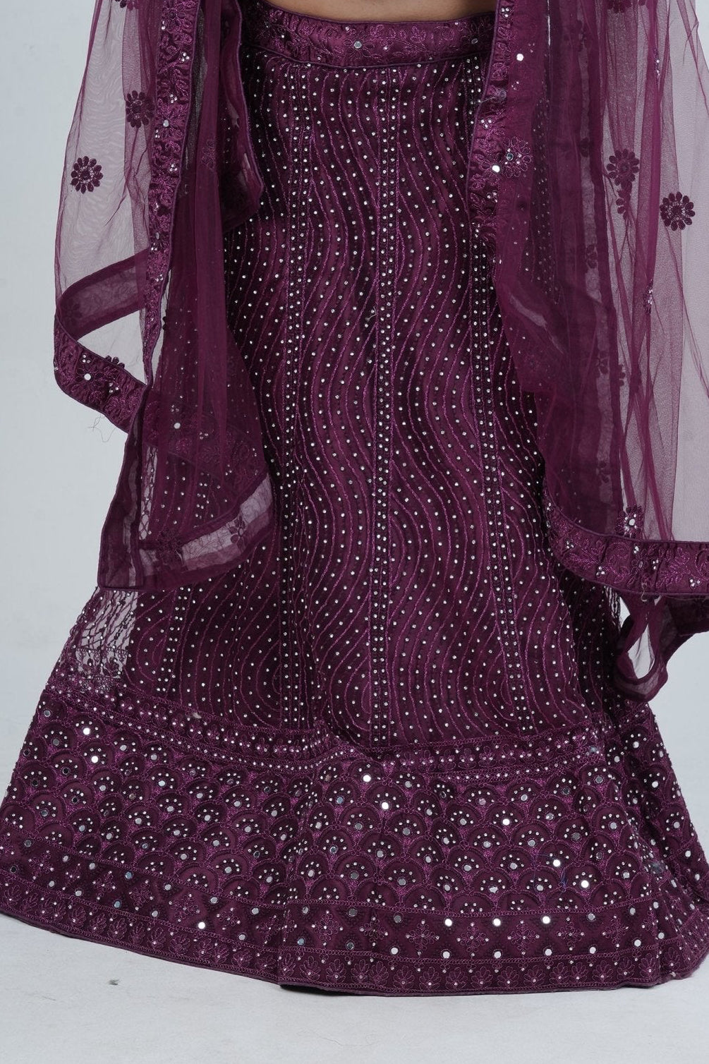Stunning Net Lehenga Adorned with Stone and Mirror Detailing LEHENGA JCS Fashions