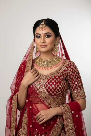 Pink Color Kundan Polki Choker Necklace Set