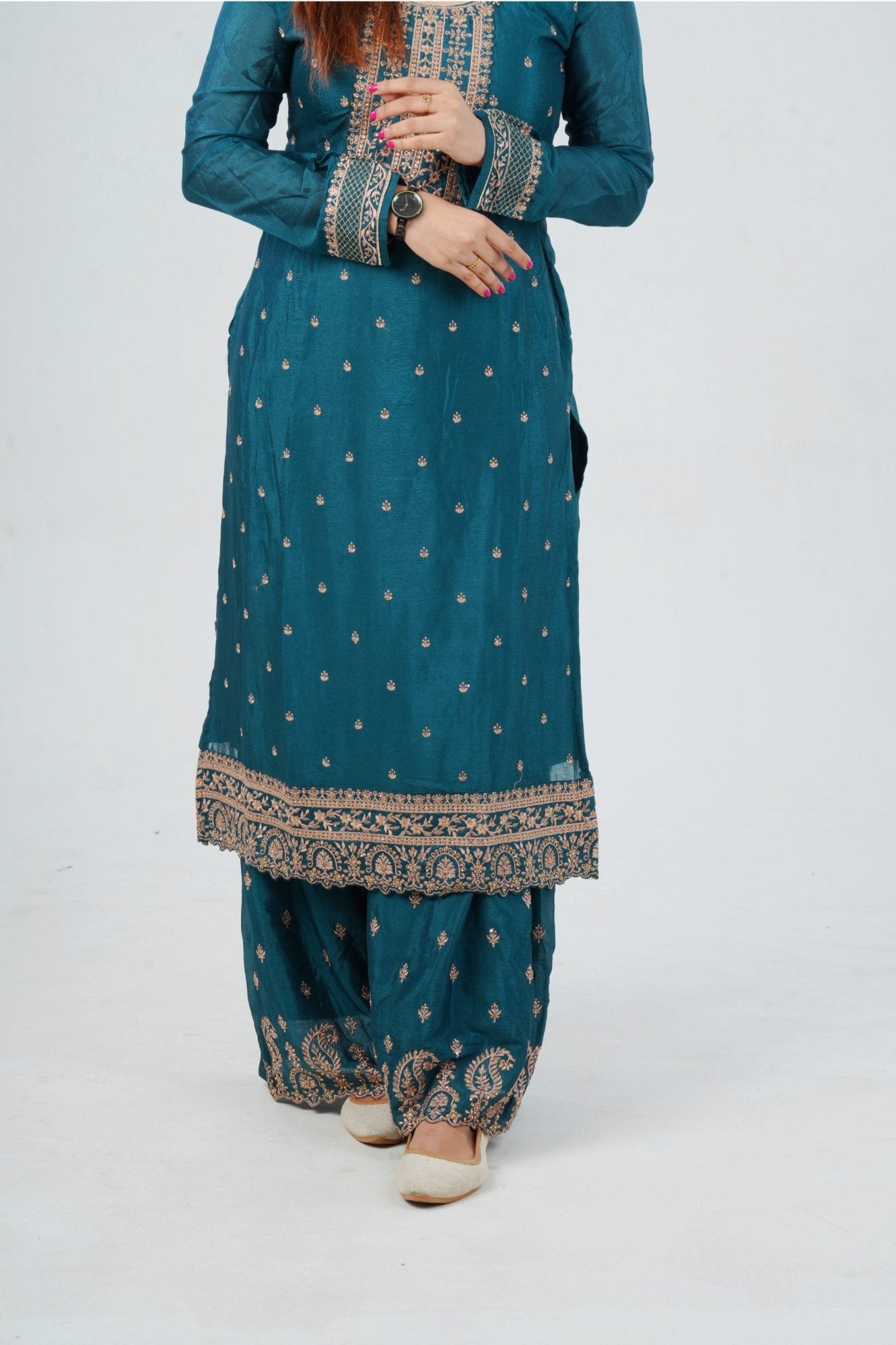 Stunning Soft Chinnon Silk Sharara - Elegant Handwork Embroidery KURTI JCS Fashions