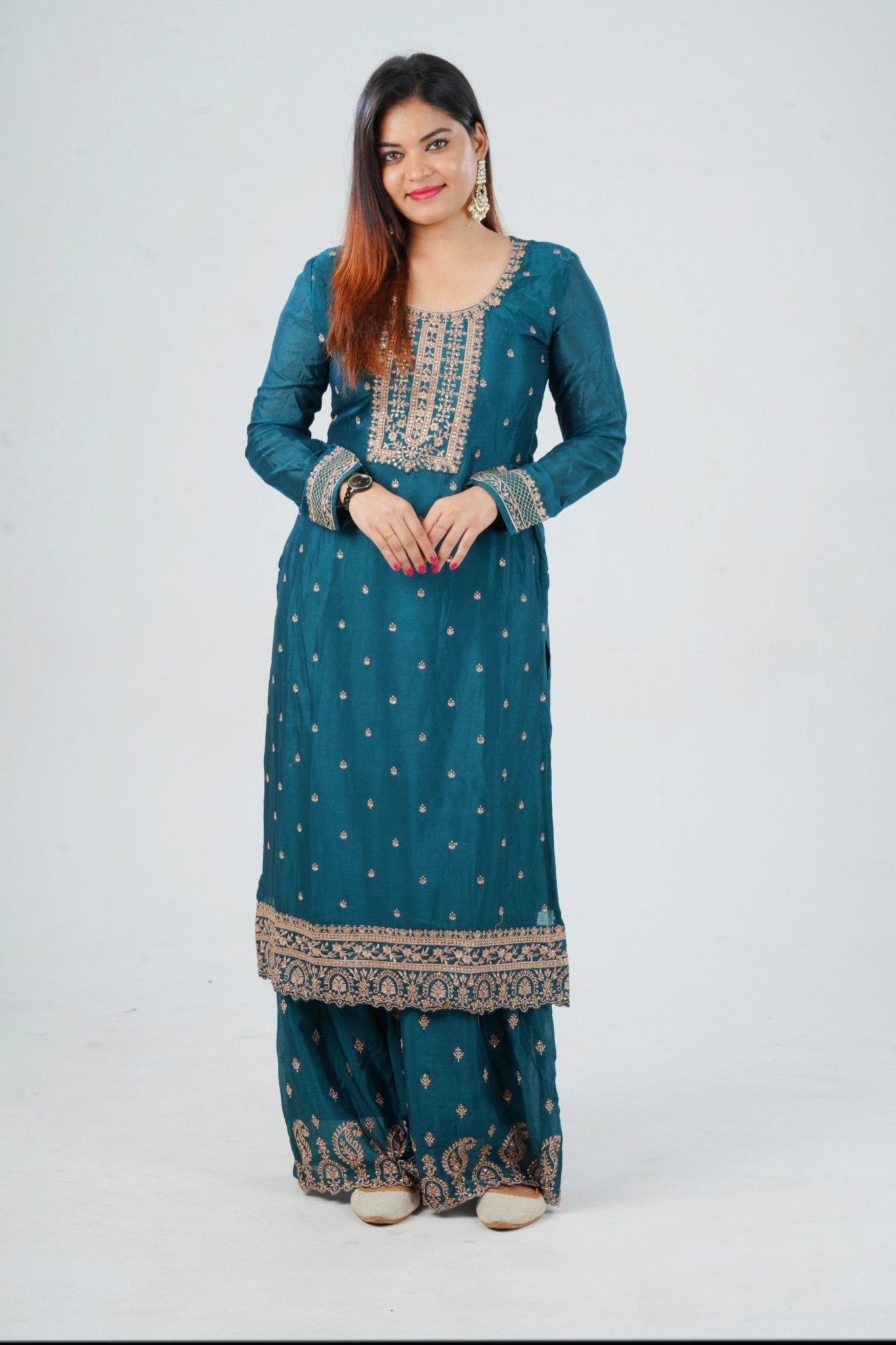 Stunning Soft Chinnon Silk Sharara - Elegant Handwork Embroidery KURTI JCS Fashions