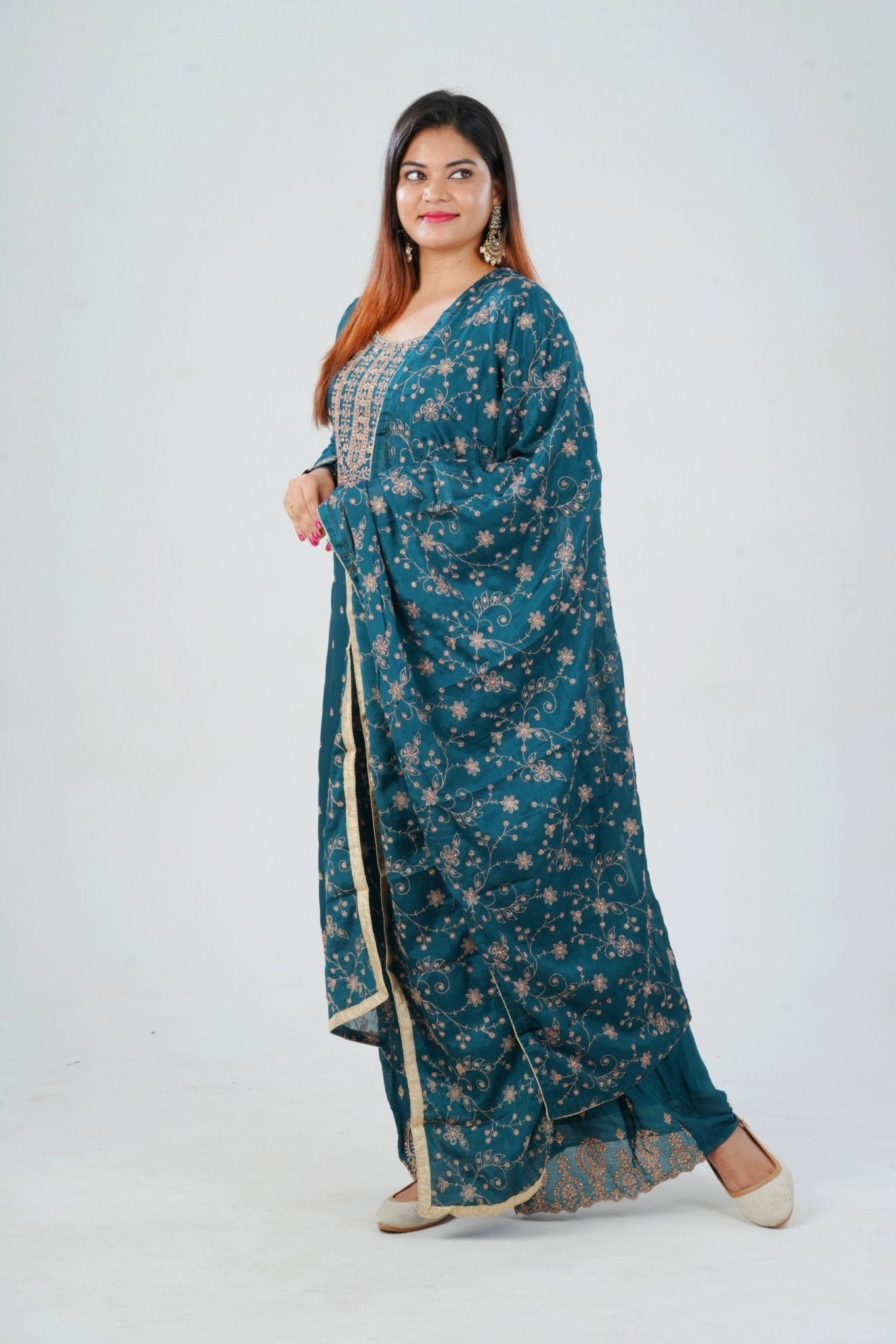 Stunning Soft Chinnon Silk Sharara - Elegant Handwork Embroidery KURTI JCS Fashions