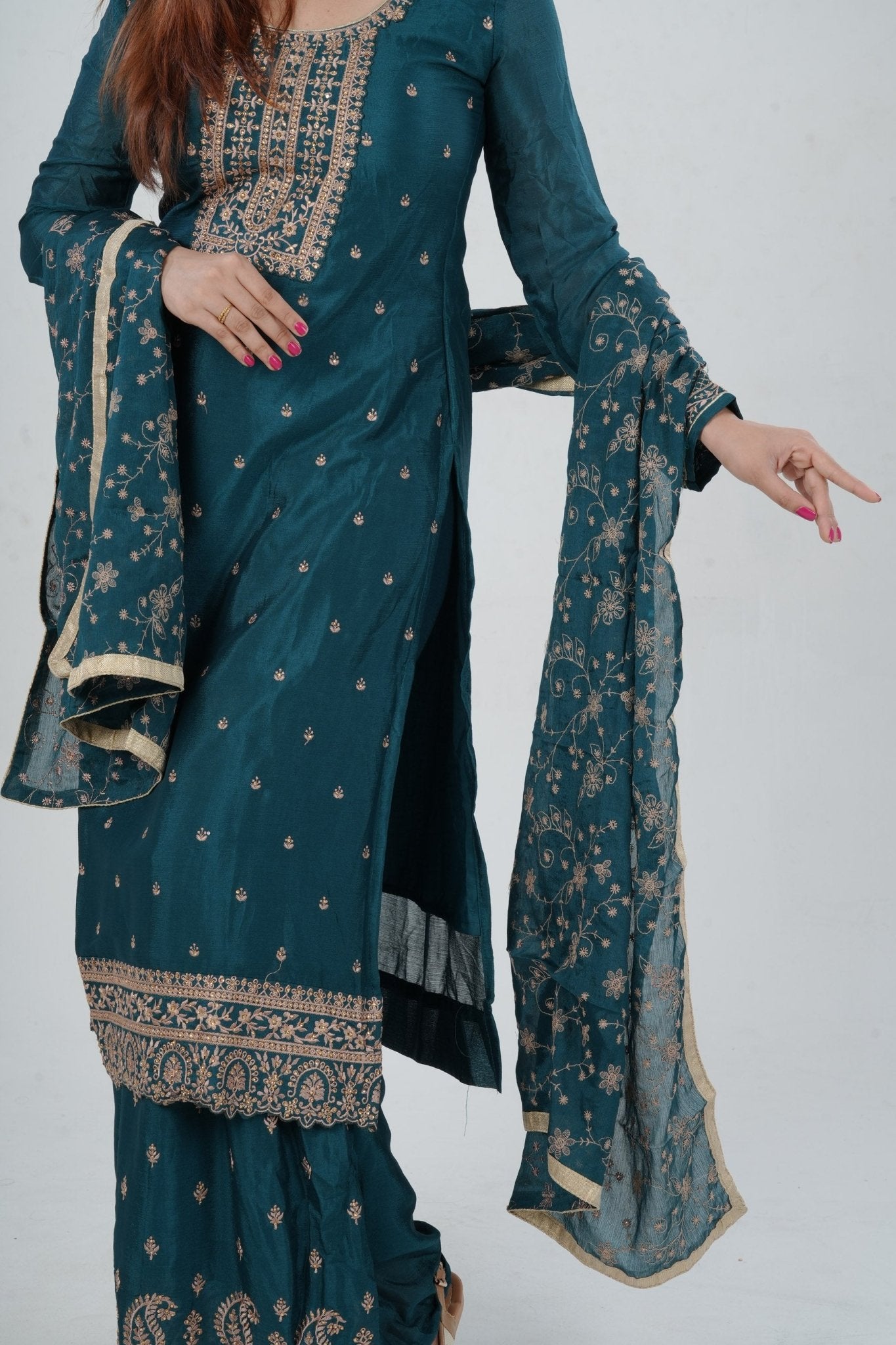 Stunning Soft Chinnon Silk Sharara - Elegant Handwork Embroidery KURTI JCS Fashions