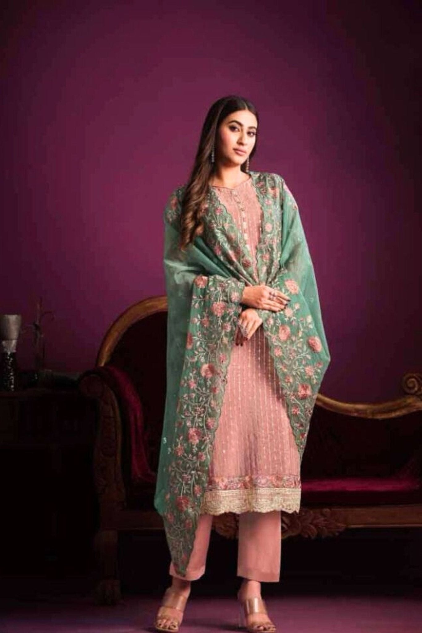 Stylish and Embellished Chinnon Salwar Kamaz - Elevate Your Ethnic Look KURTI JCS Fashions Pink Medium (38)