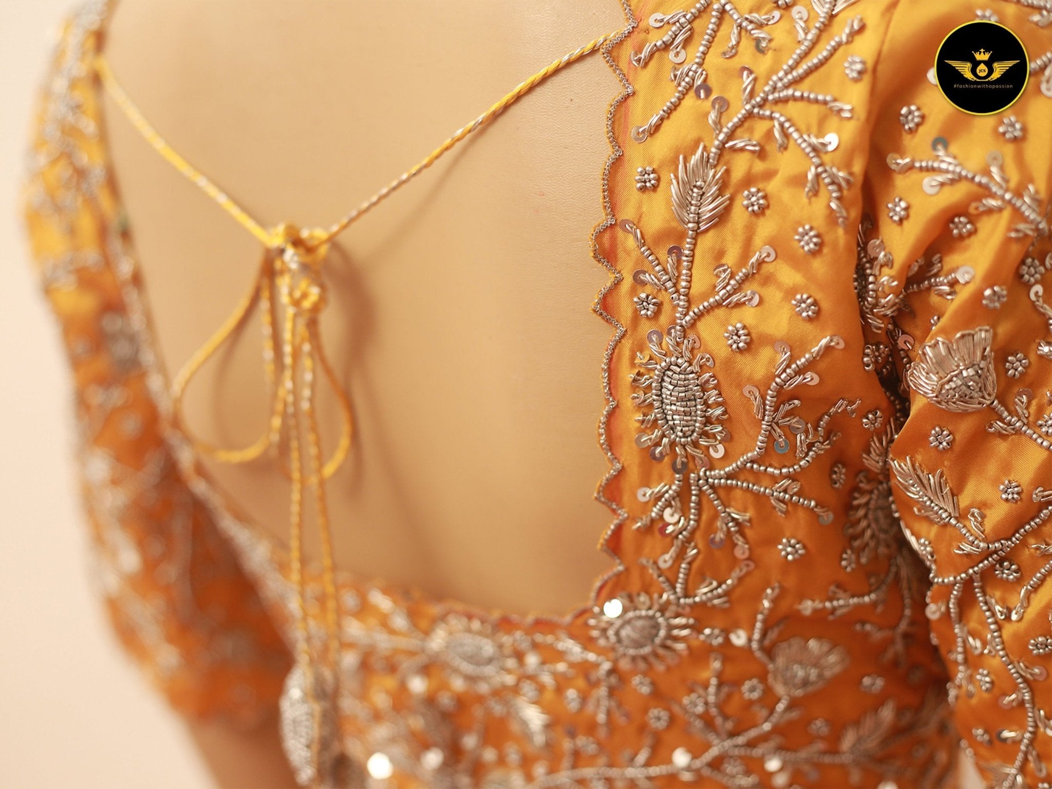 Stylish Indian Aari Work Silk Fabric Blouse With Latkan Blouse JCS Fashions