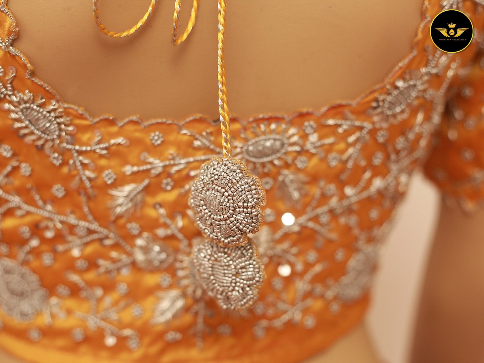 Stylish Indian Aari Work Silk Fabric Blouse With Latkan Blouse JCS Fashions