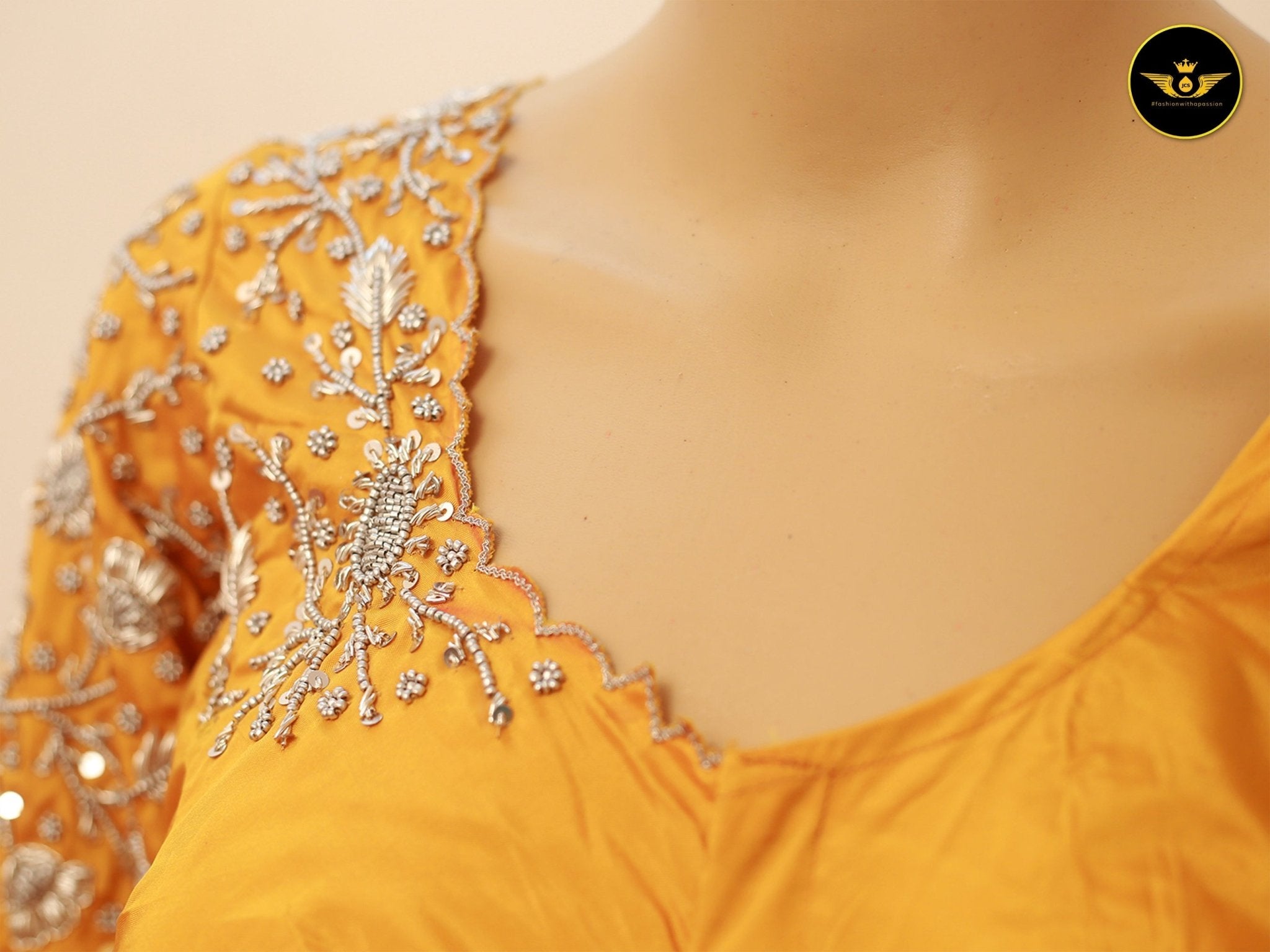 Stylish Indian Aari Work Silk Fabric Blouse With Latkan Blouse JCS Fashions