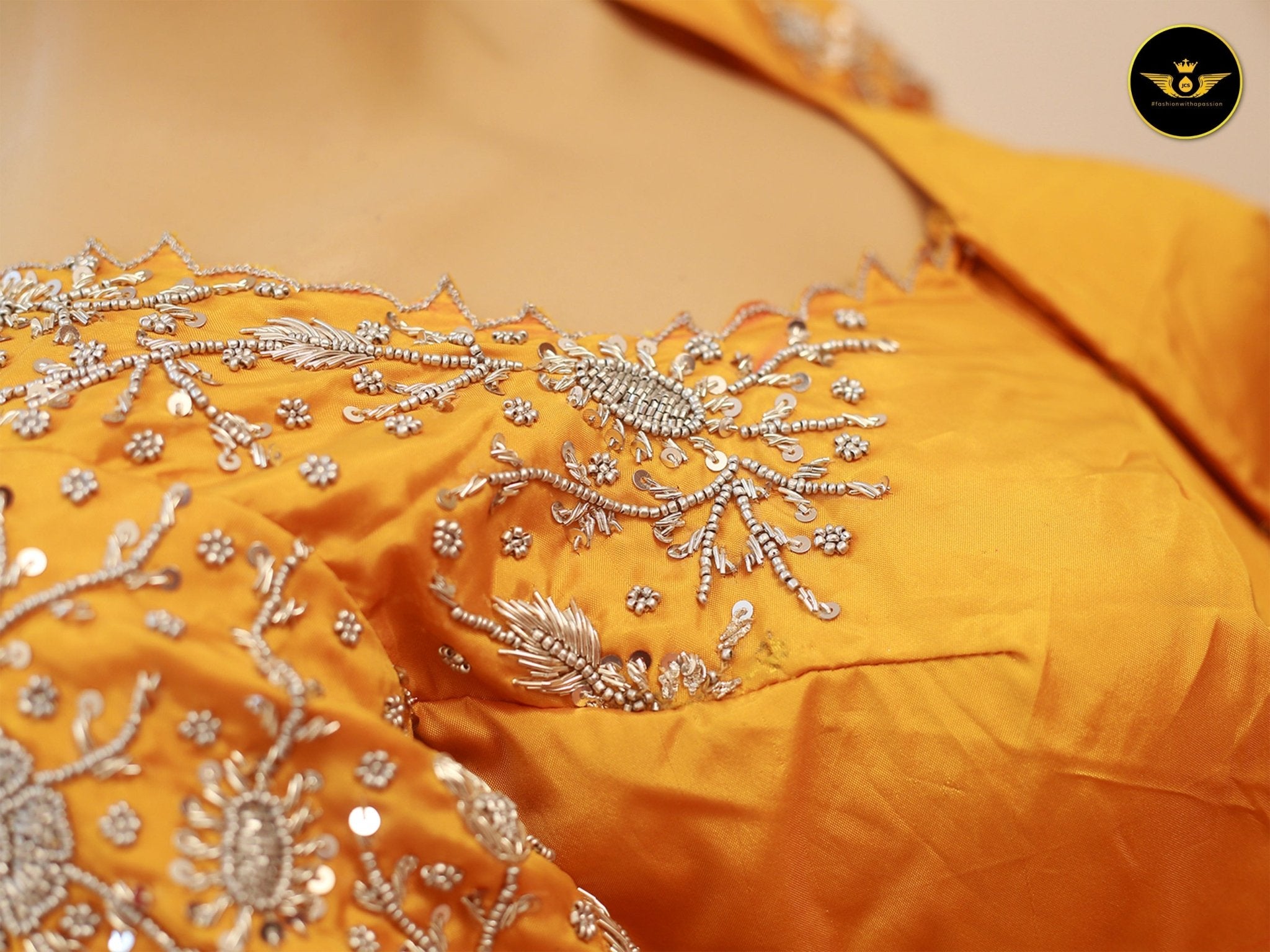 Stylish Indian Aari Work Silk Fabric Blouse With Latkan Blouse JCS Fashions