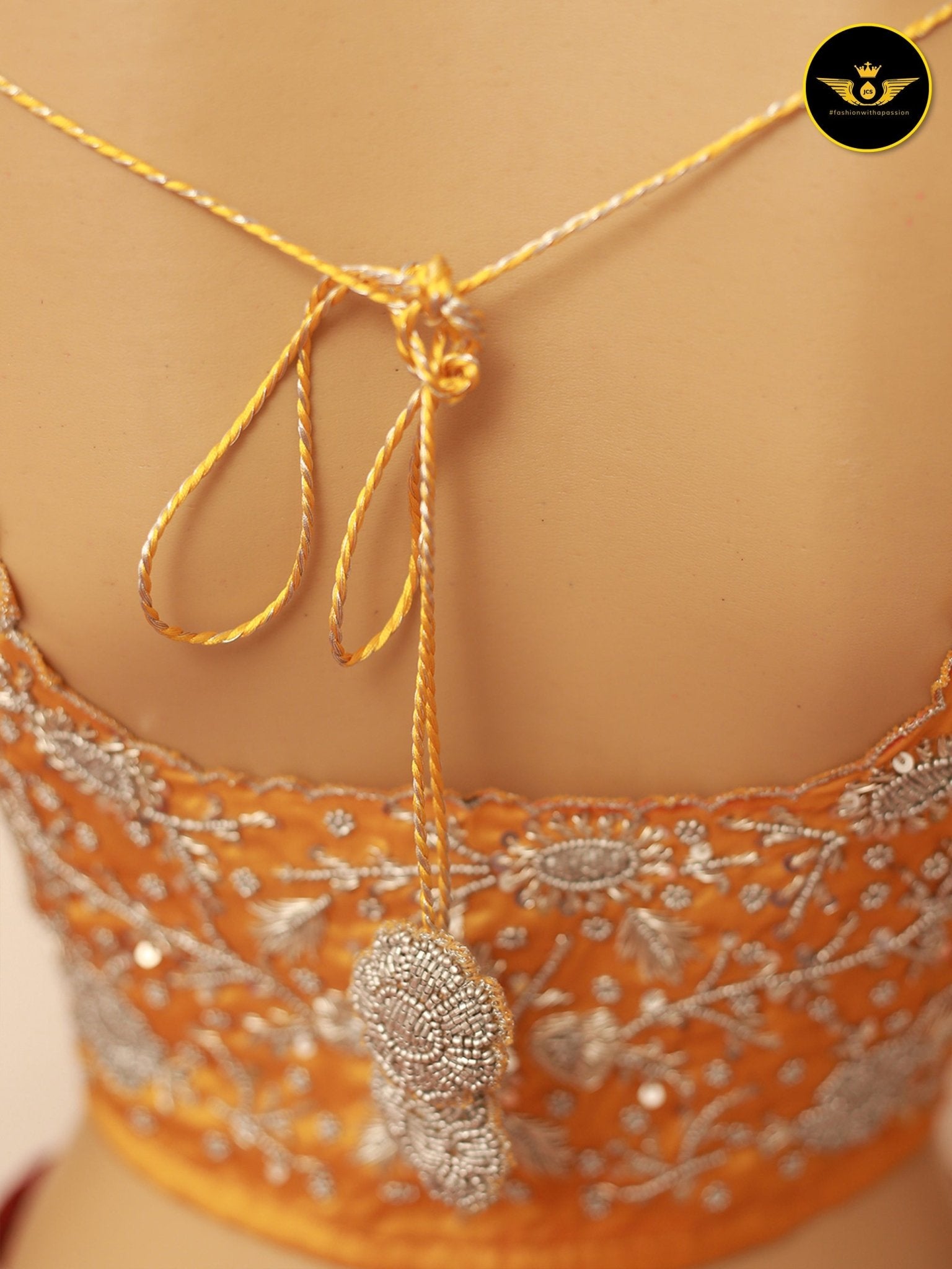 Stylish Indian Aari Work Silk Fabric Blouse With Latkan Blouse JCS Fashions