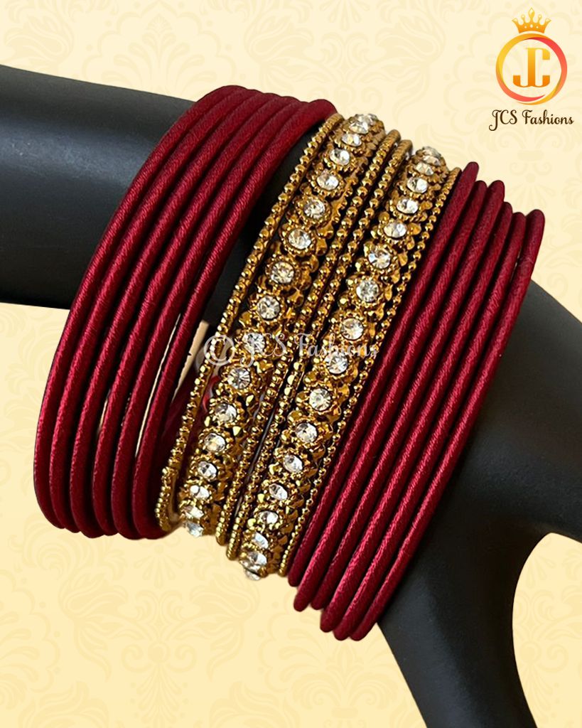 Stylish Silk Thread and Stone Bangles - Maroon - JCSFashions Jewelry JCS Fashions Maroon 2.80