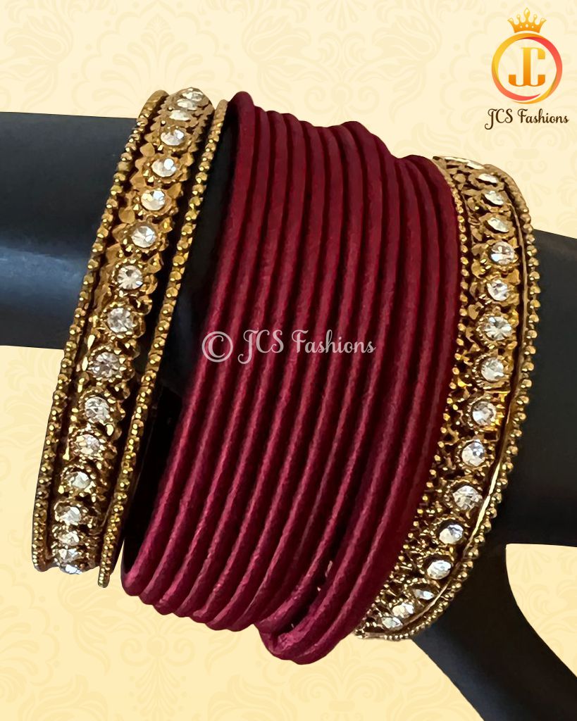 Stylish Silk Thread and Stone Bangles - Maroon - JCSFashions Jewelry JCS Fashions
